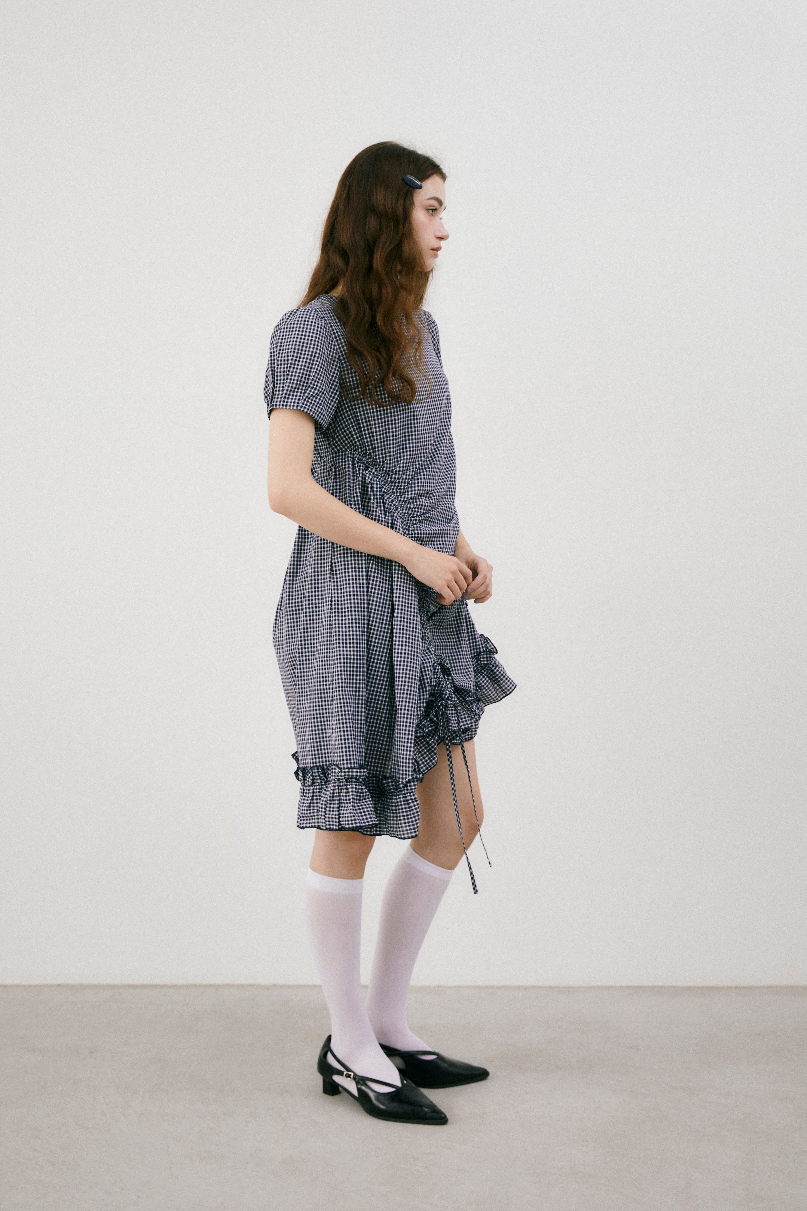 drawstring gingham check onepiece