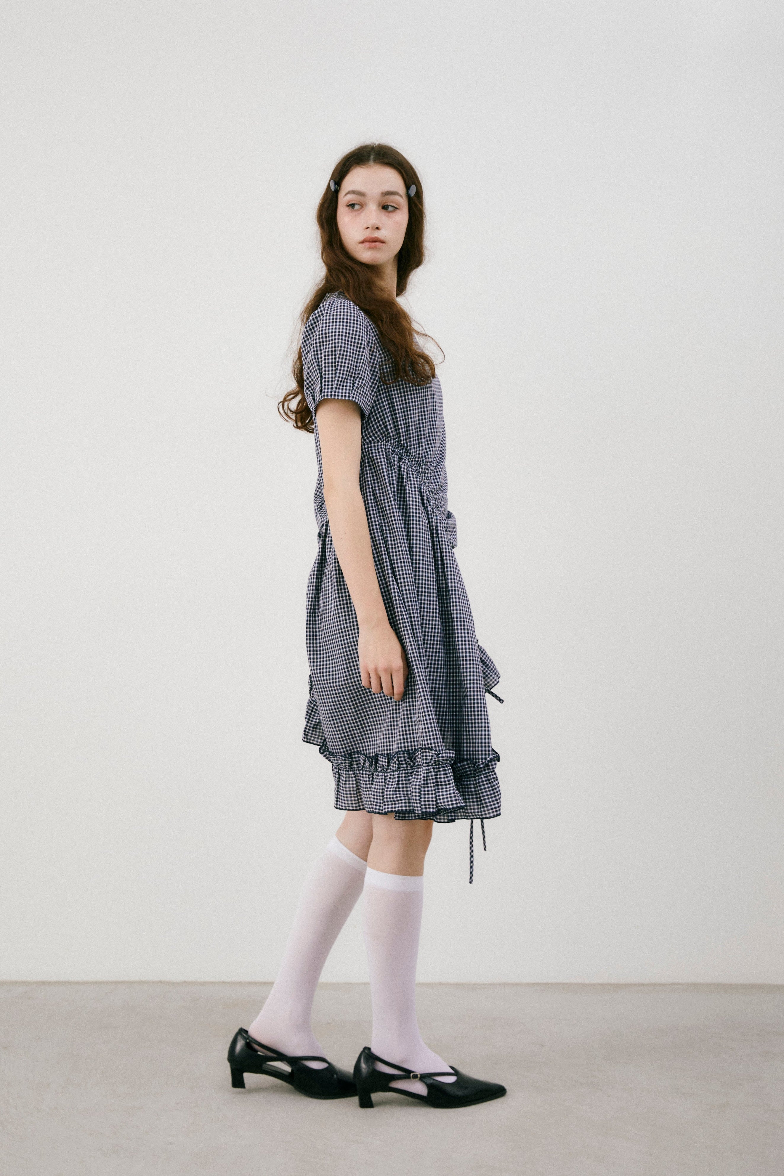 drawstring gingham check onepiece