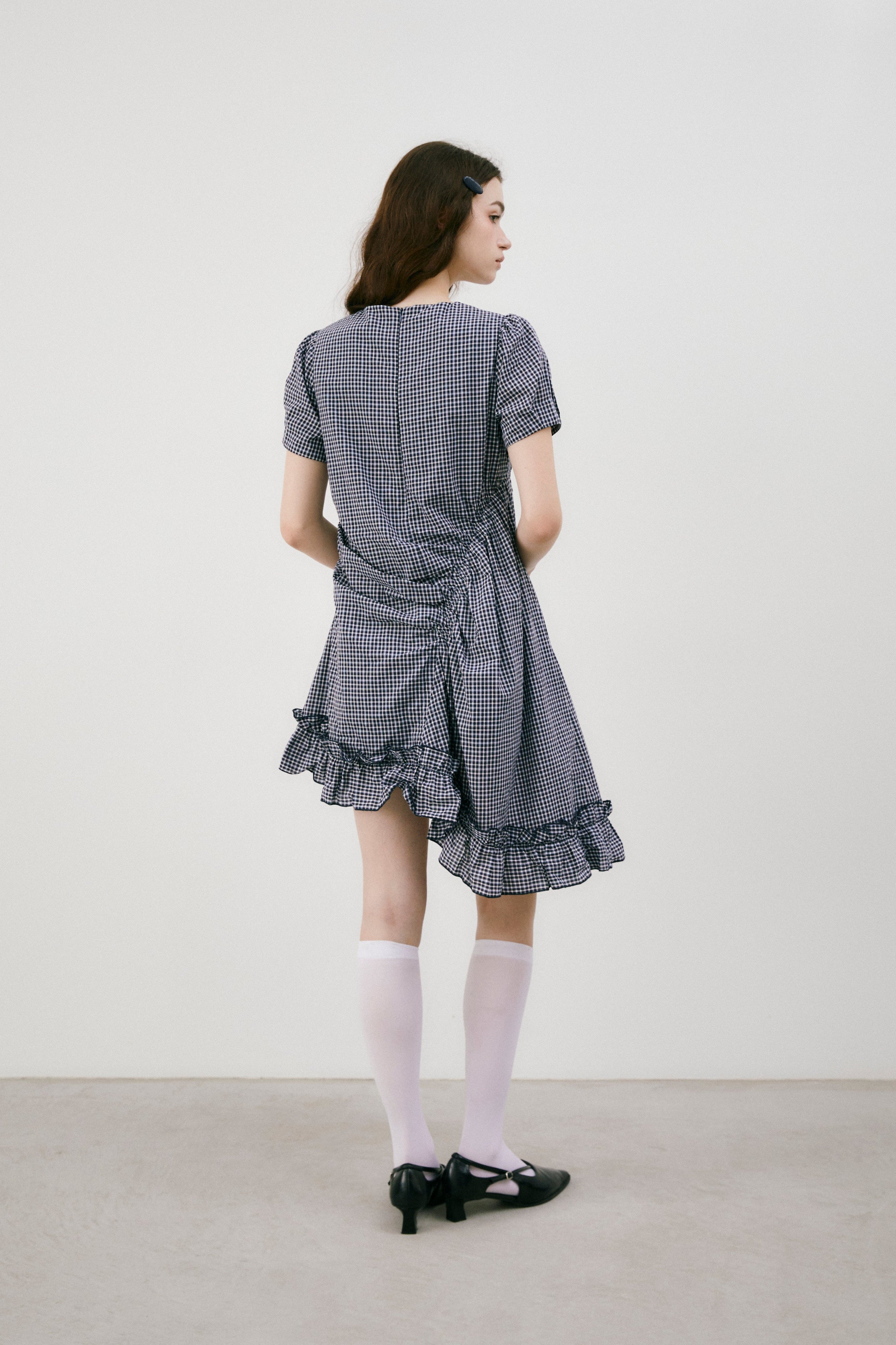 drawstring gingham check onepiece