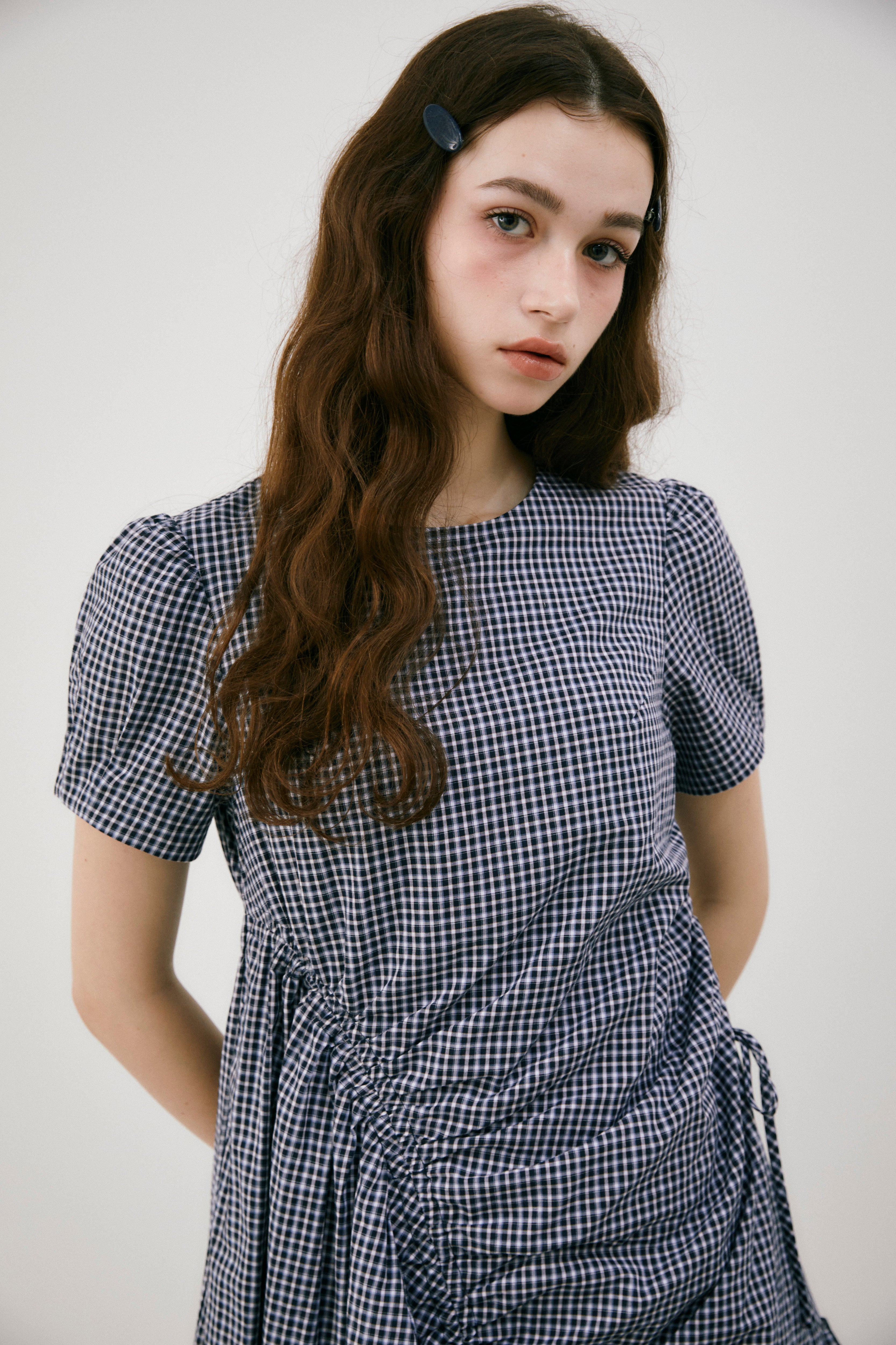 drawstring gingham check onepiece