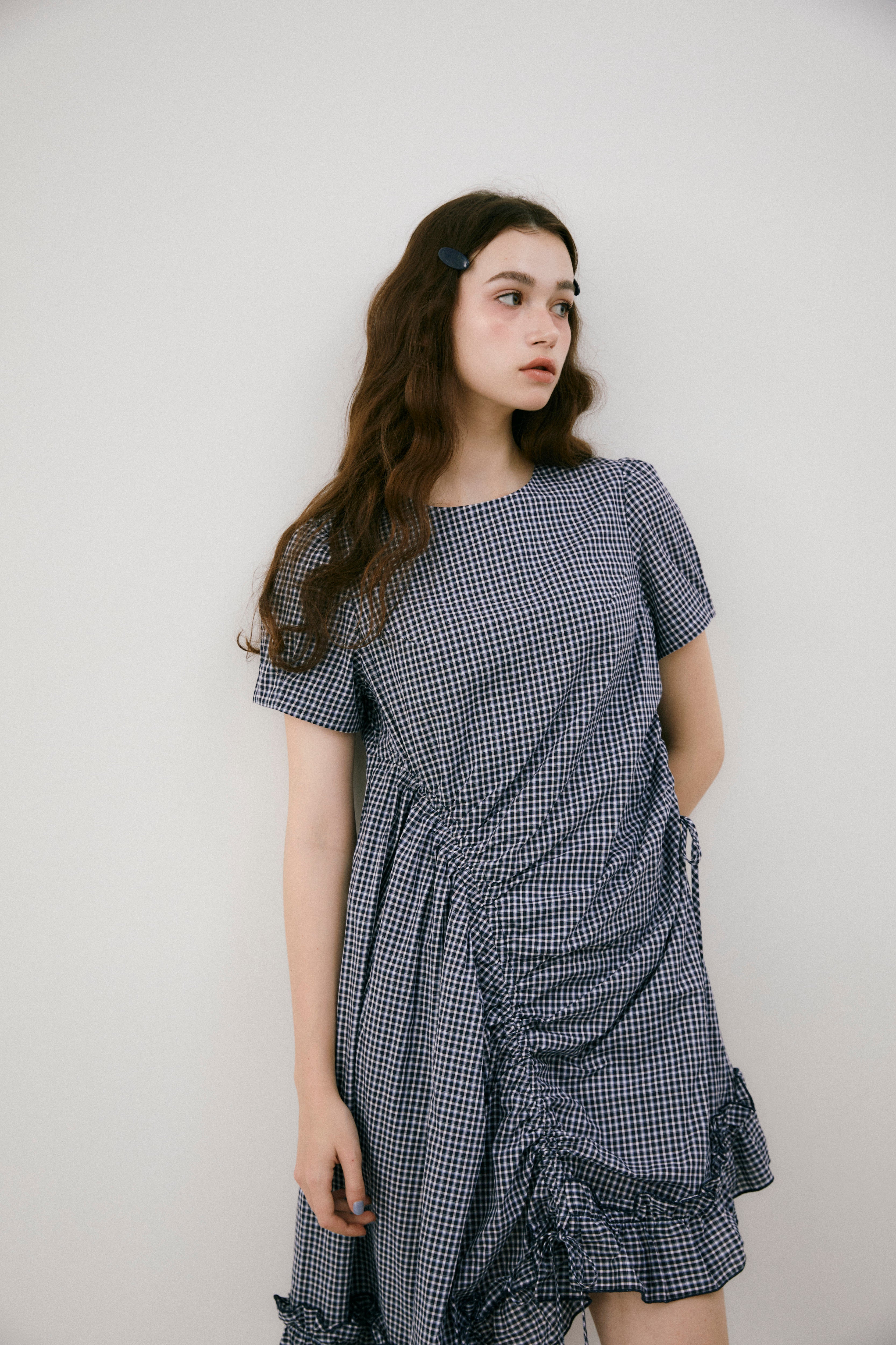 drawstring gingham check onepiece