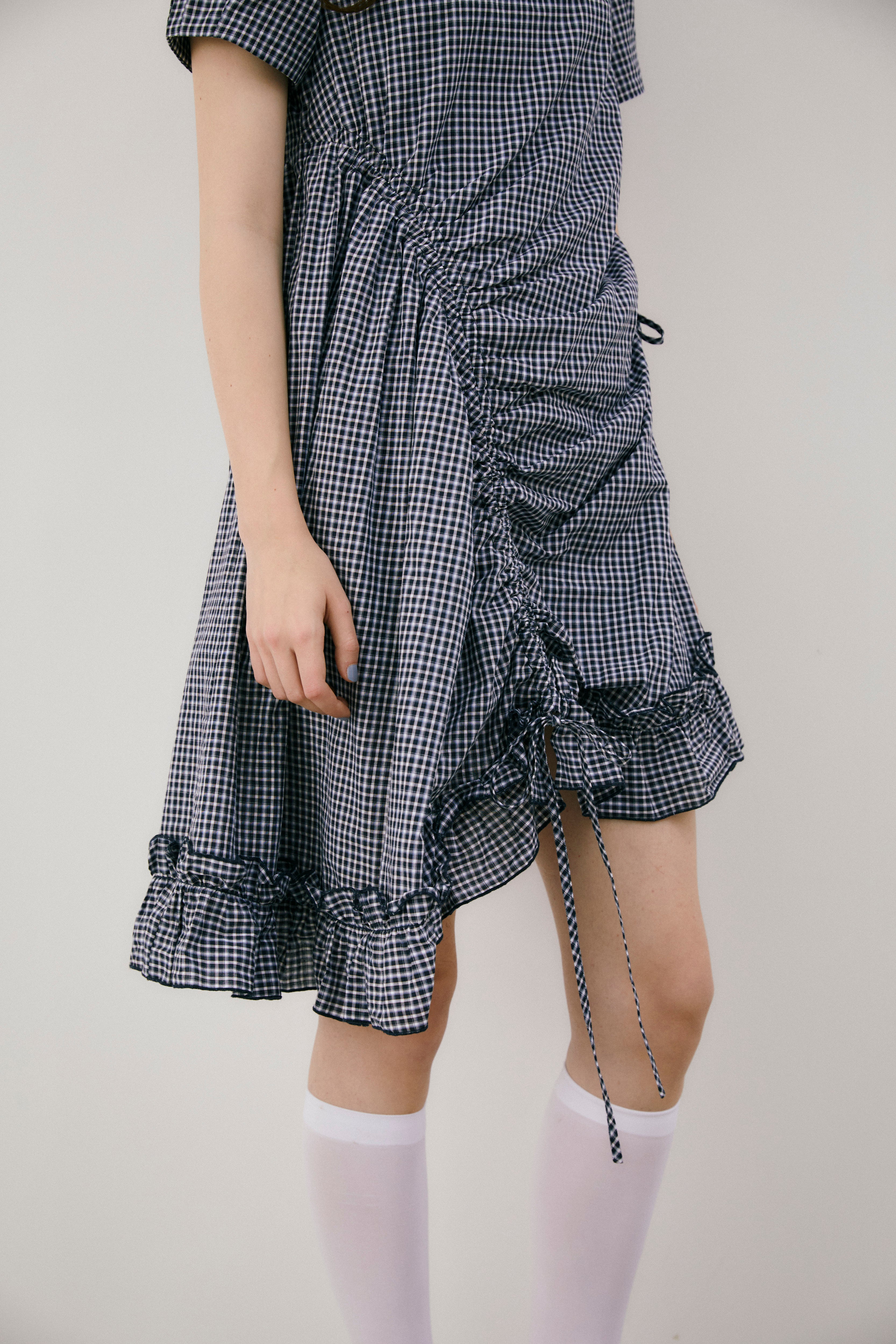 drawstring gingham check onepiece