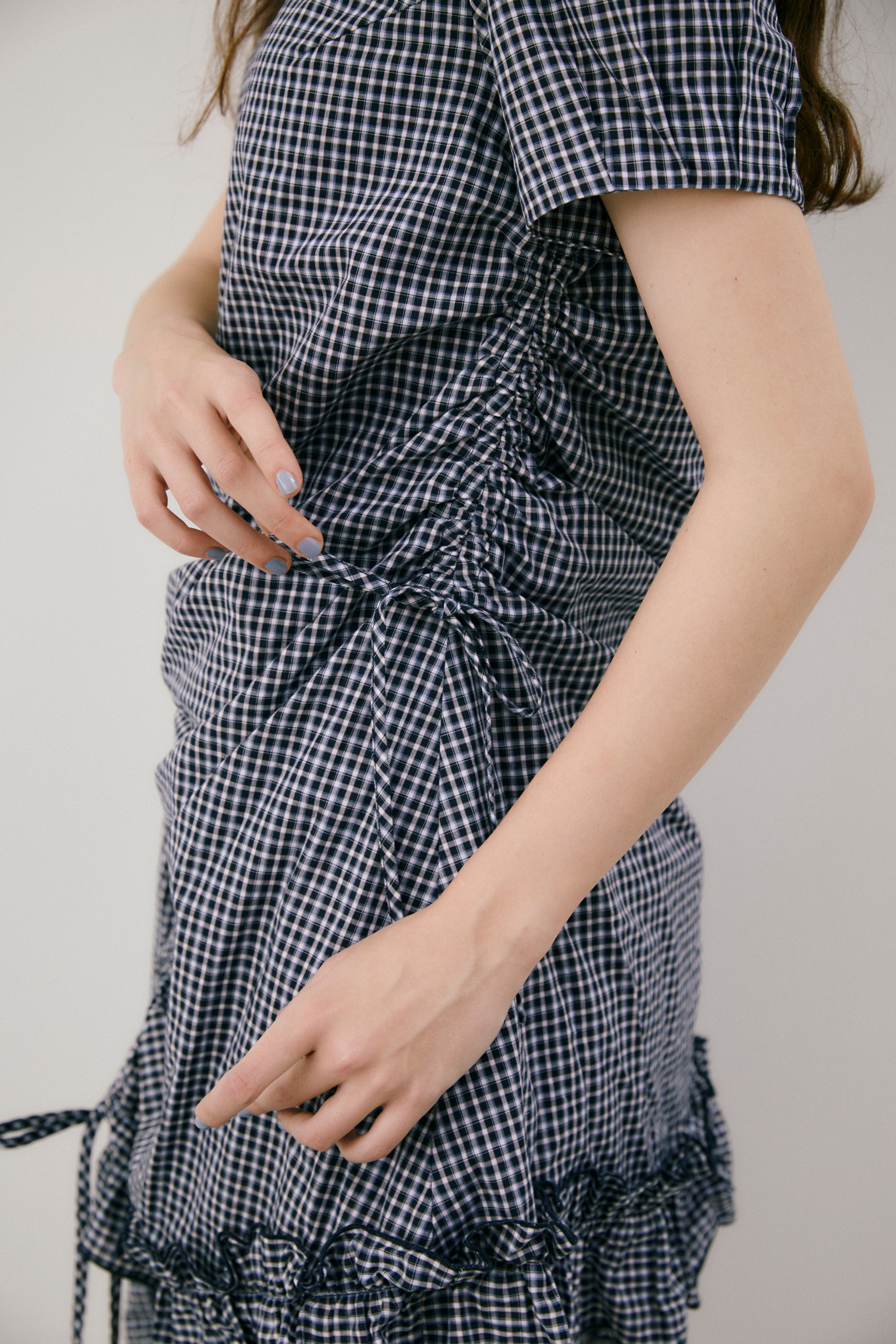 drawstring gingham check onepiece
