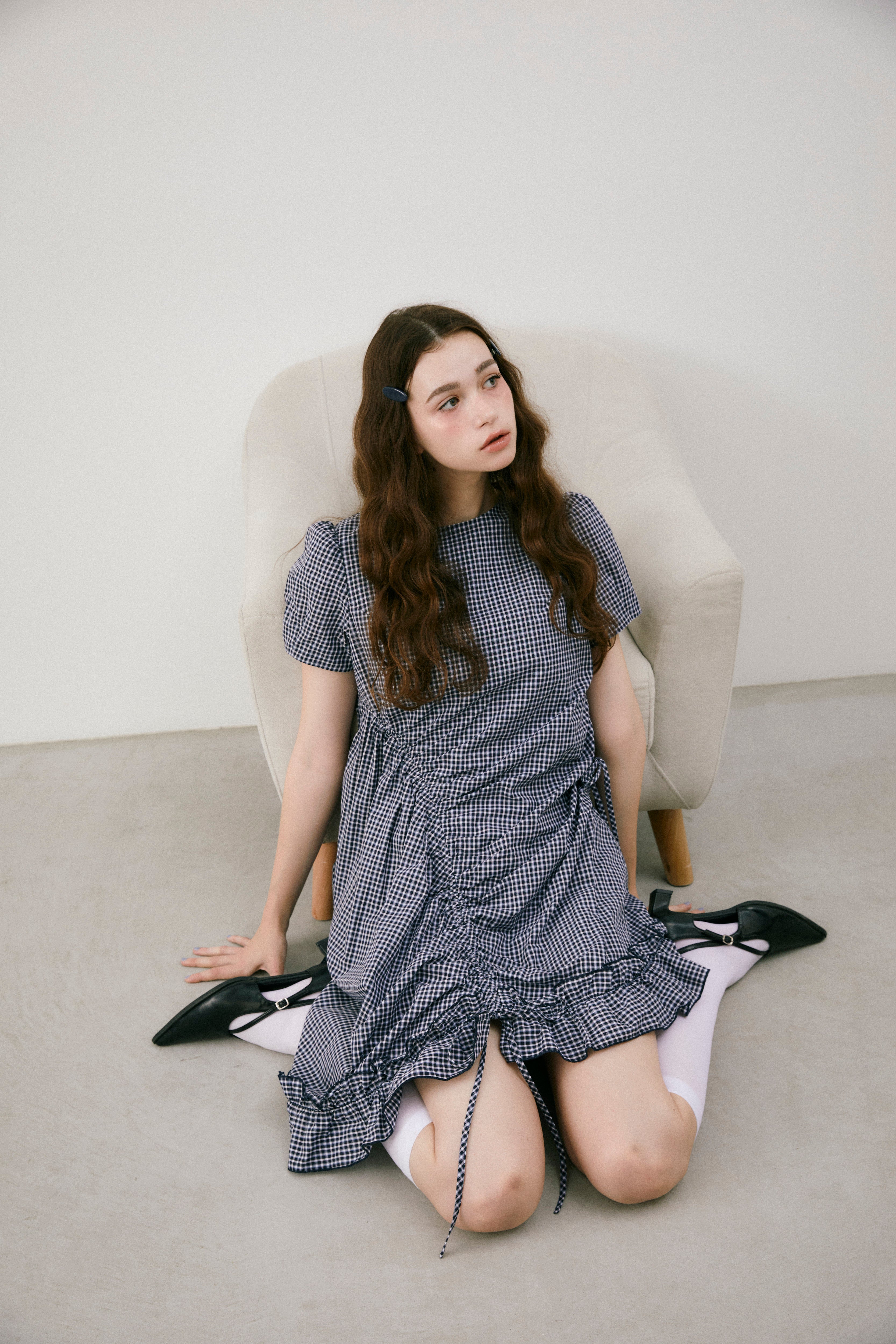 drawstring gingham check onepiece