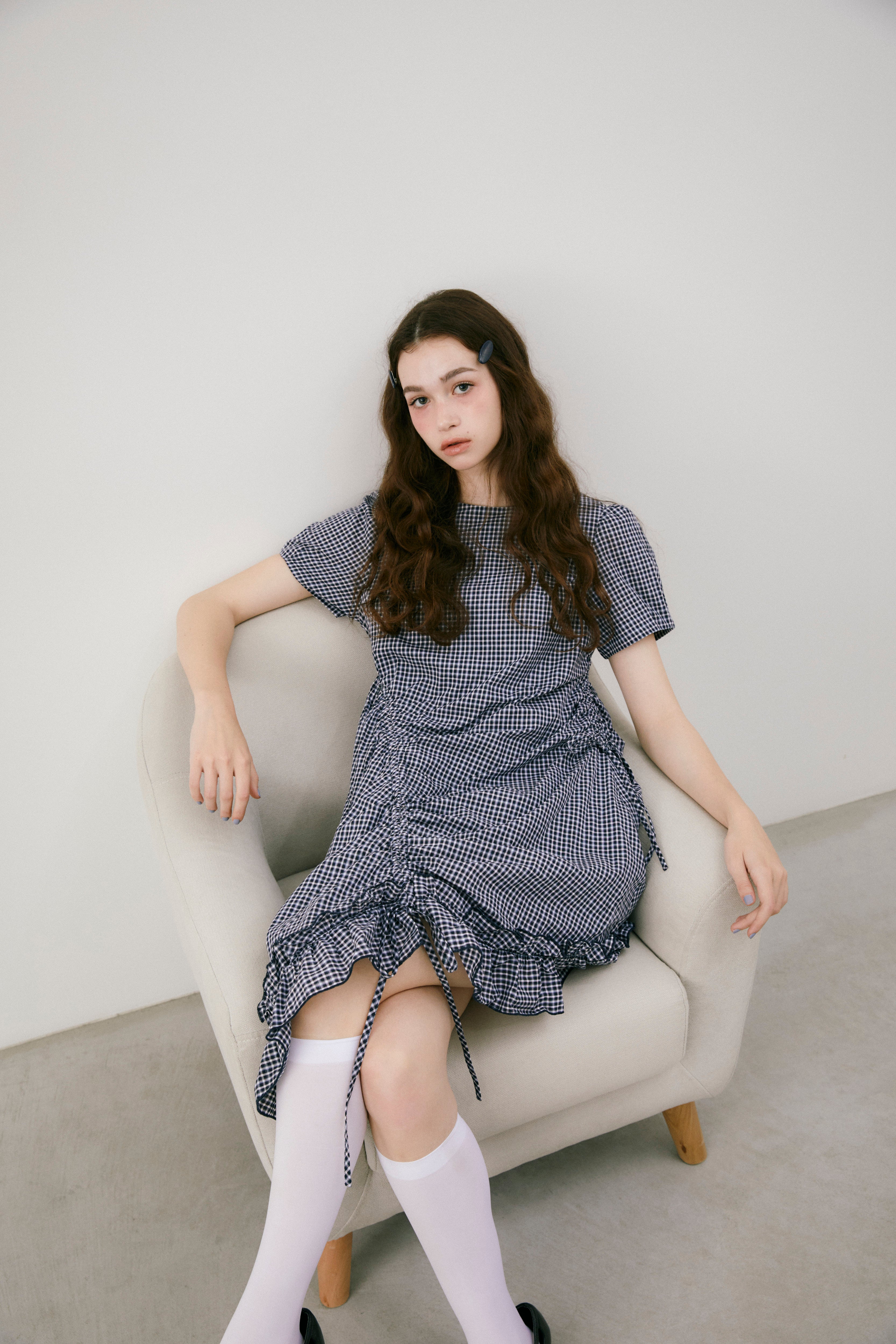 drawstring gingham check onepiece