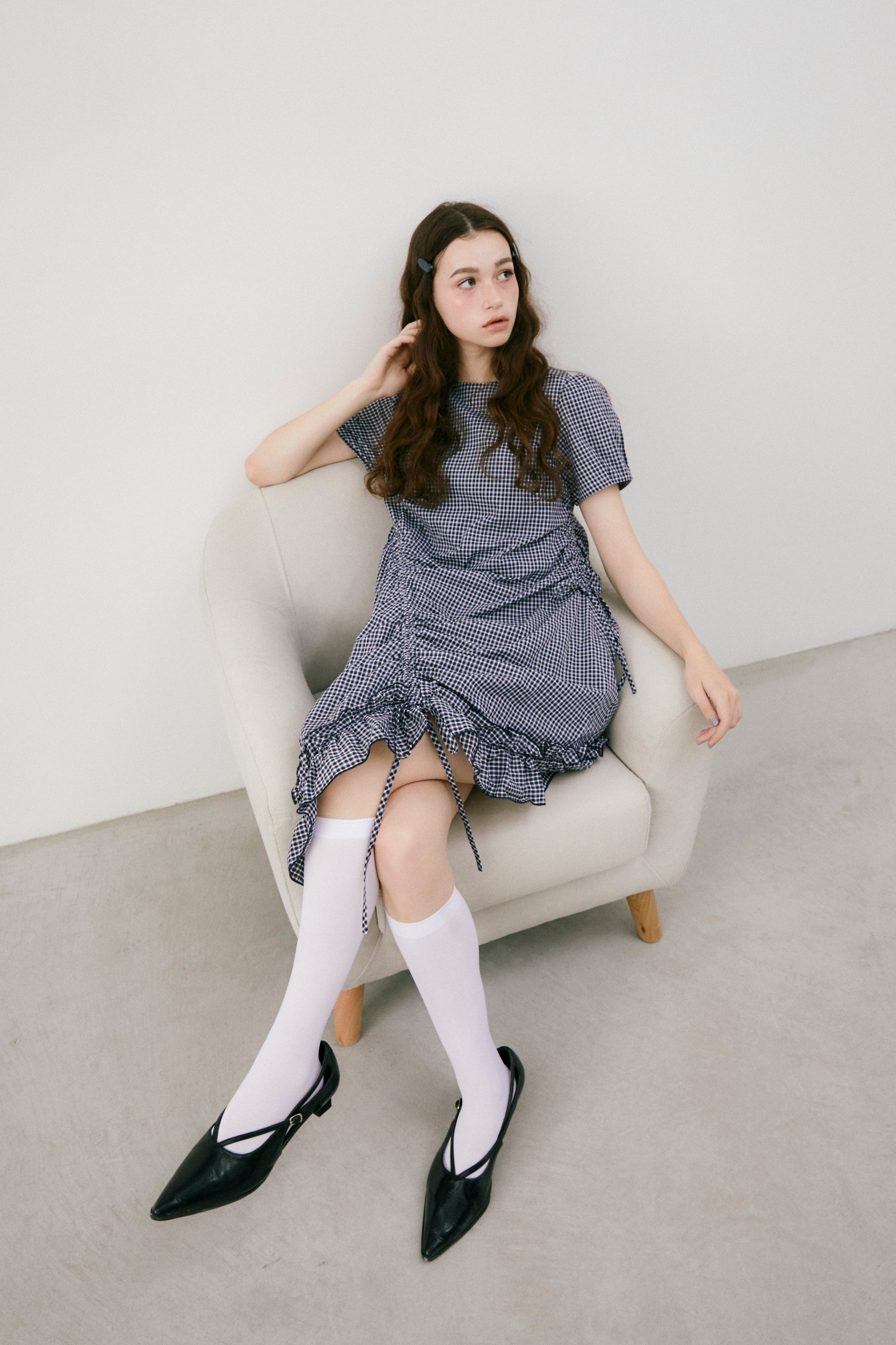 drawstring gingham check onepiece