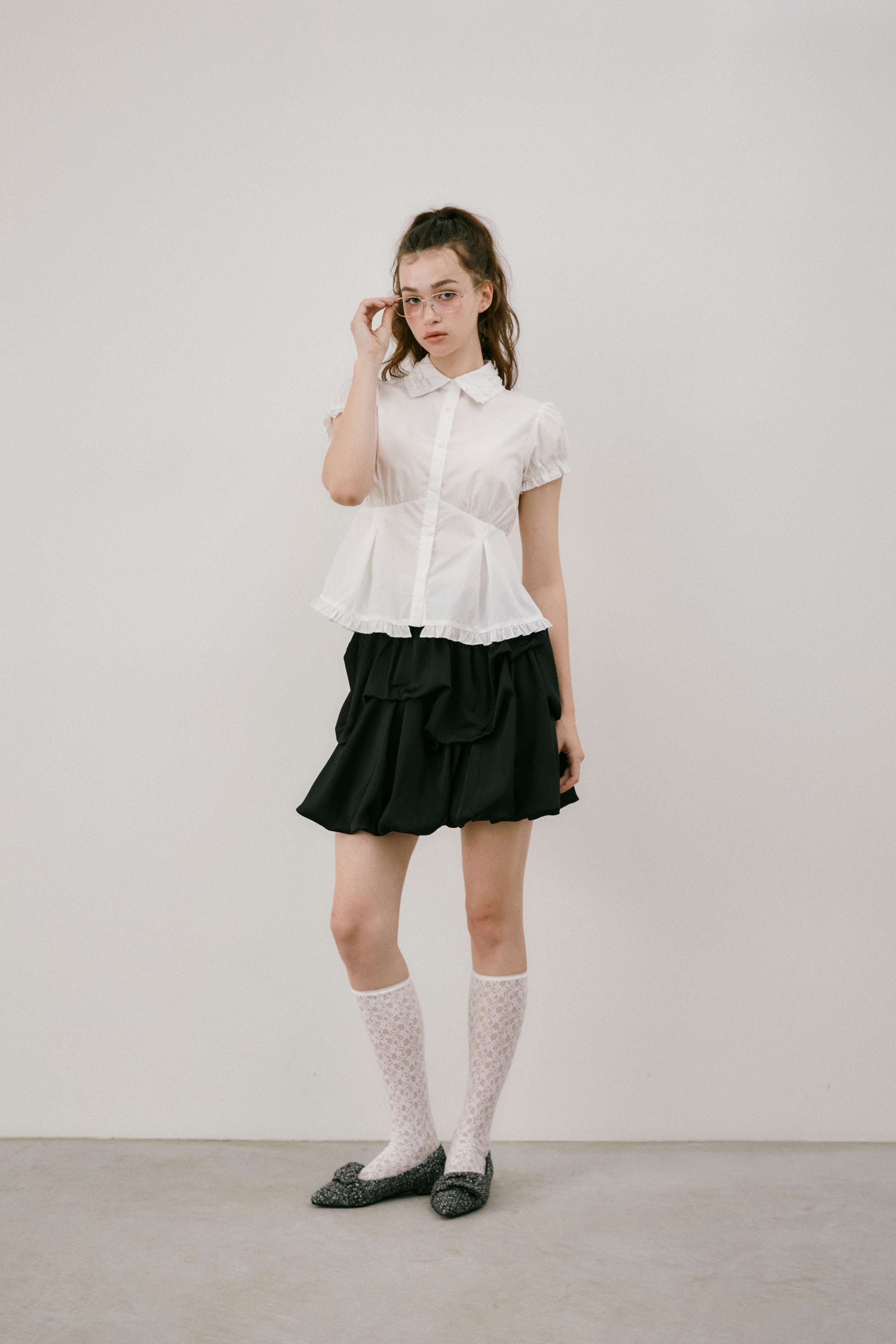 frill collar peplum blouse