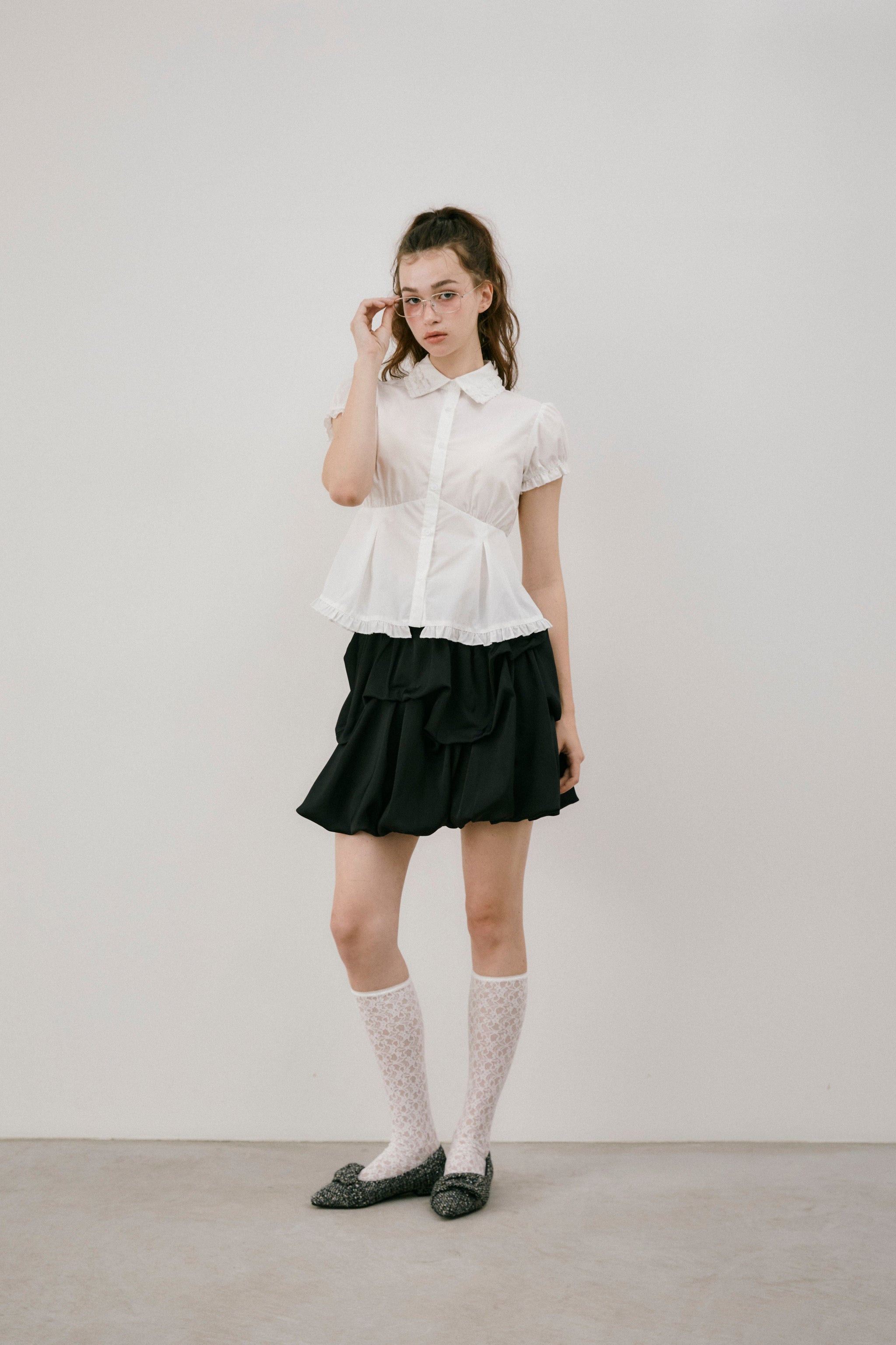 frill collar peplum blouse