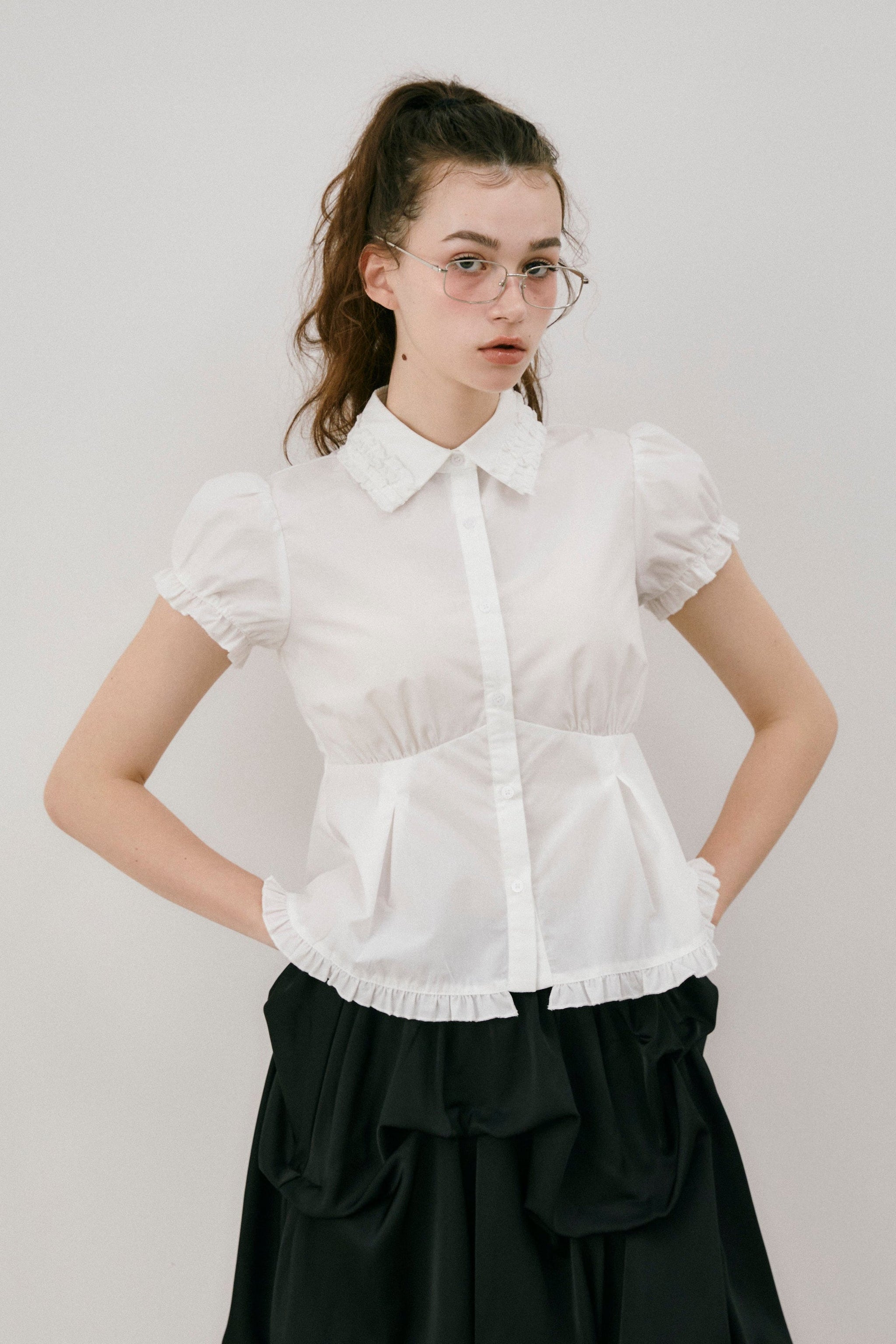 frill collar peplum blouse