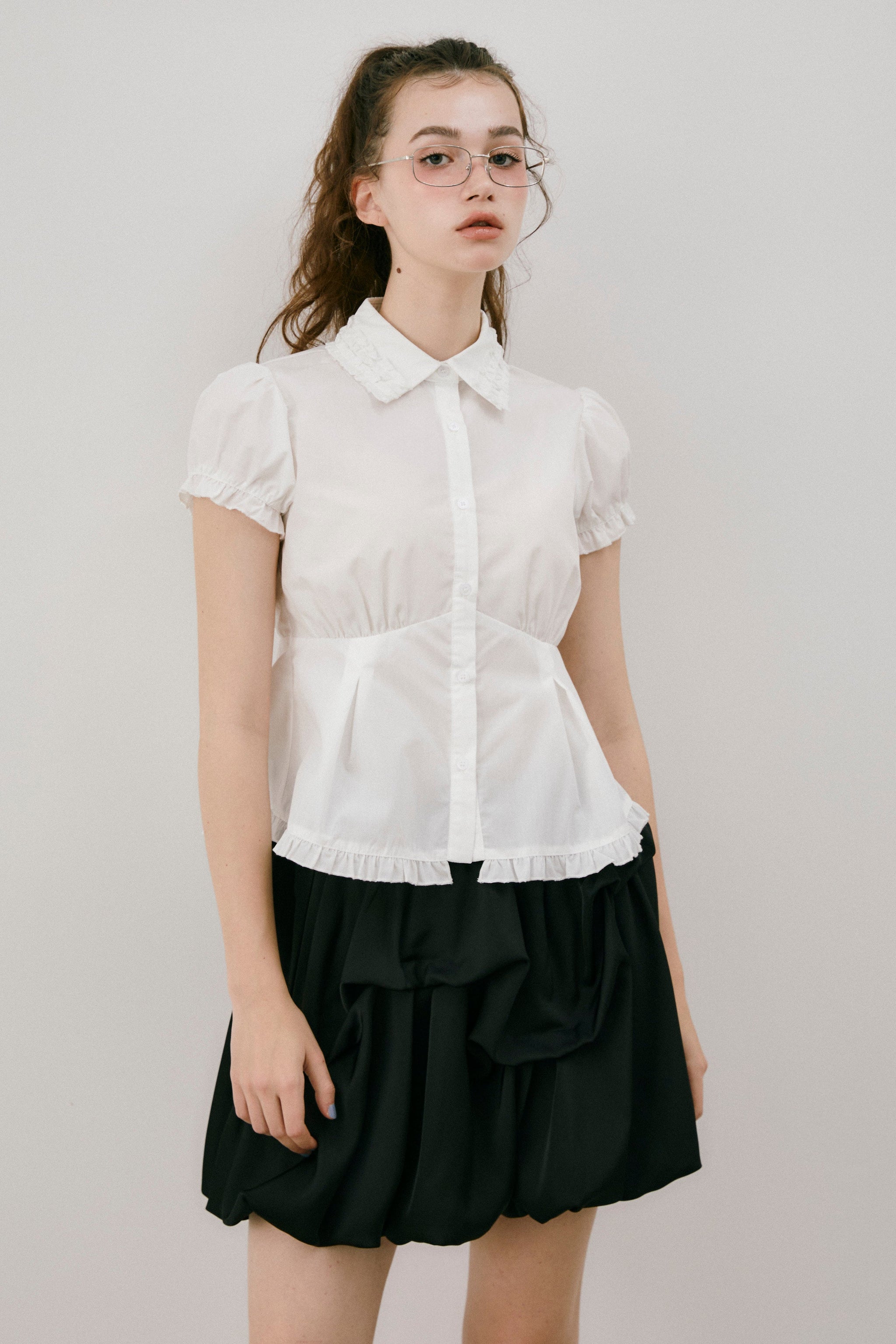 frill collar peplum blouse