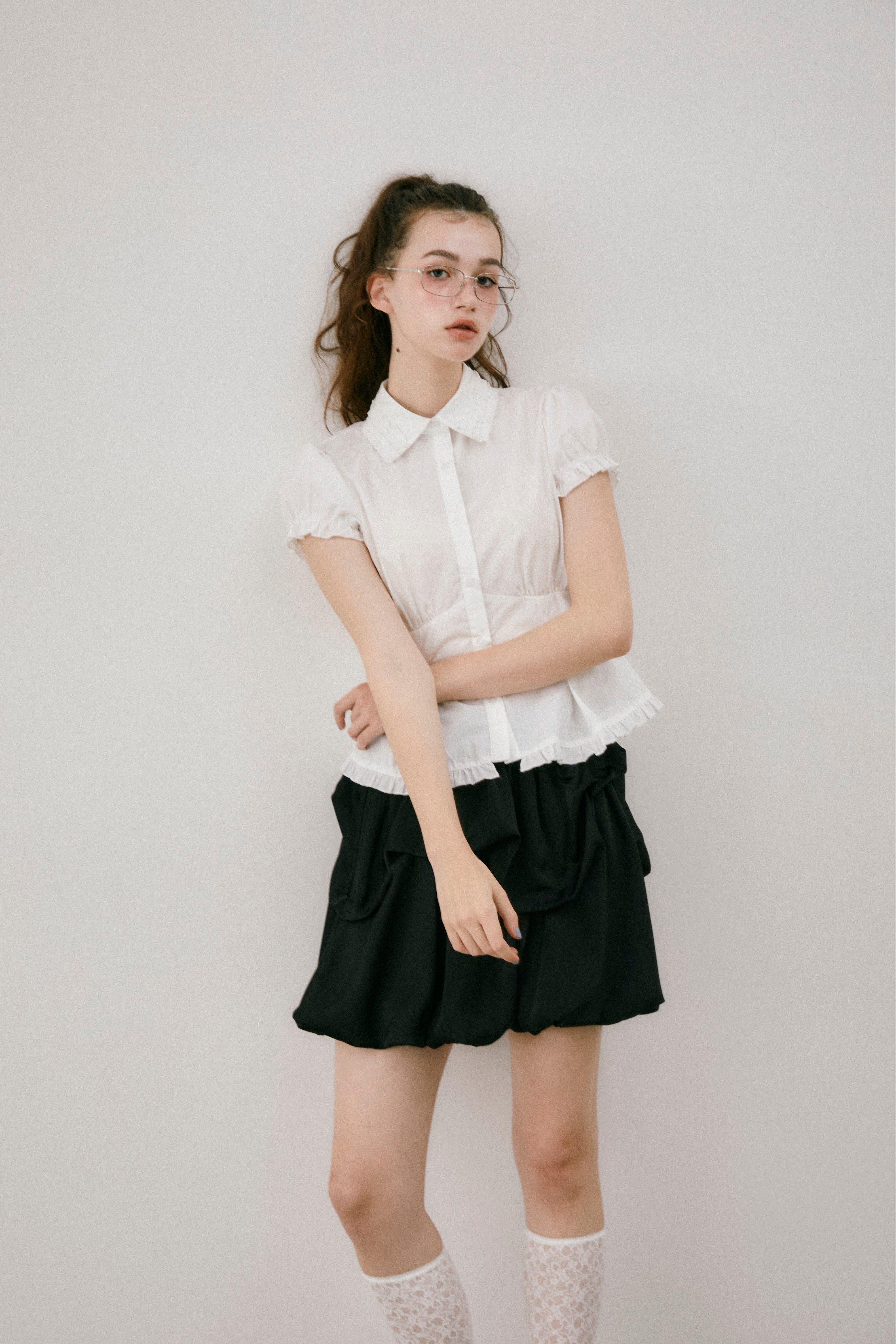 frill collar peplum blouse