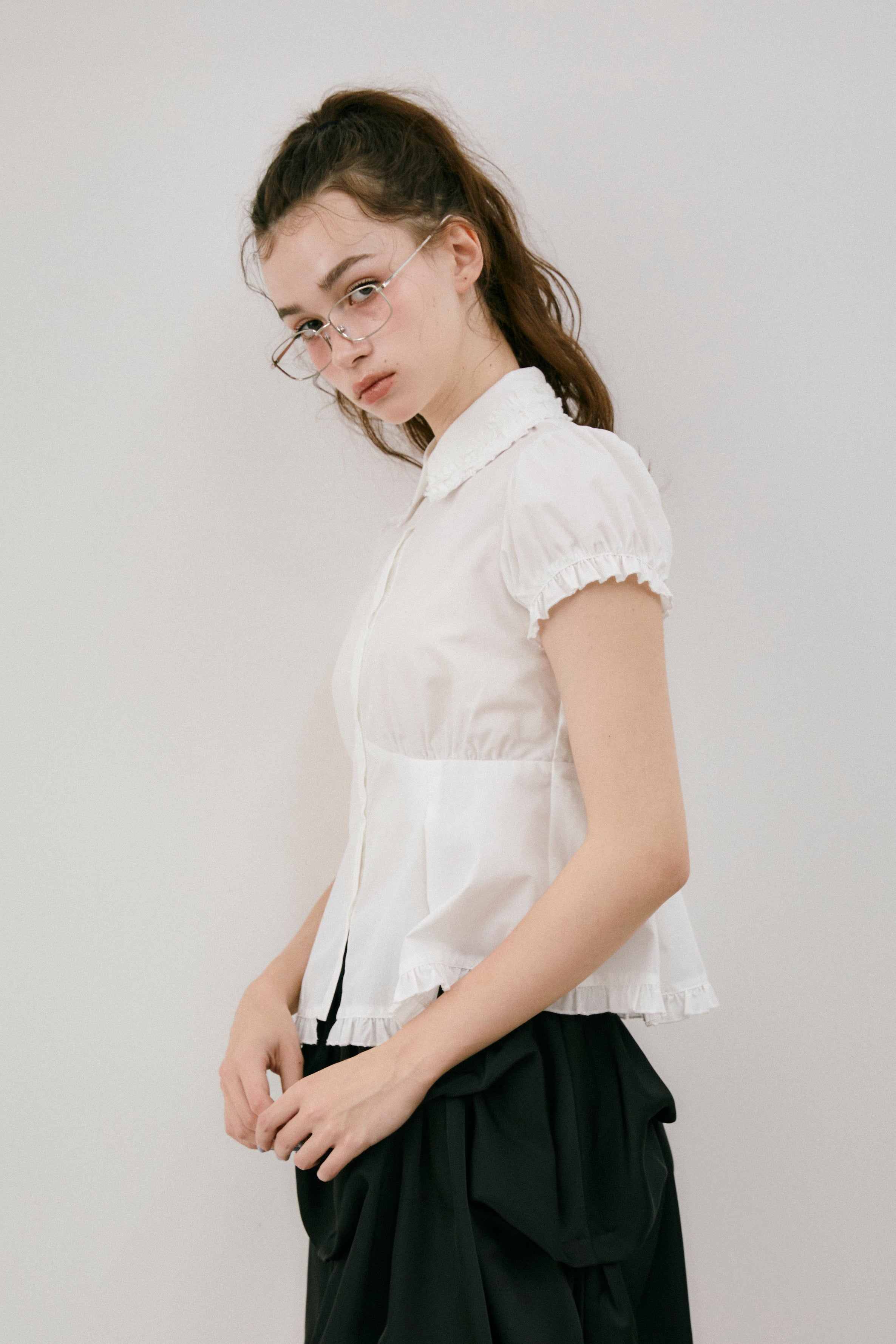 frill collar peplum blouse