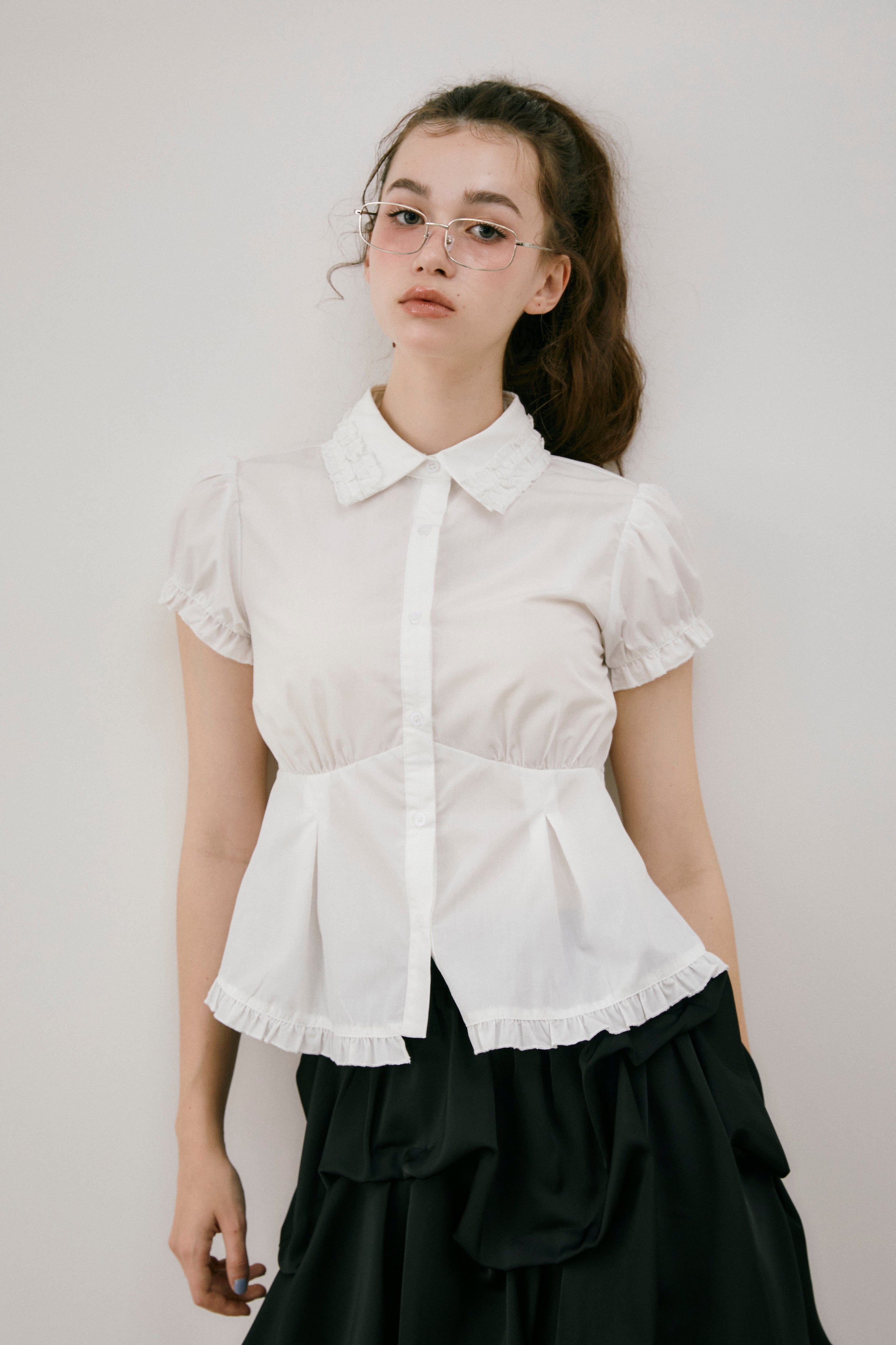 frill collar peplum blouse