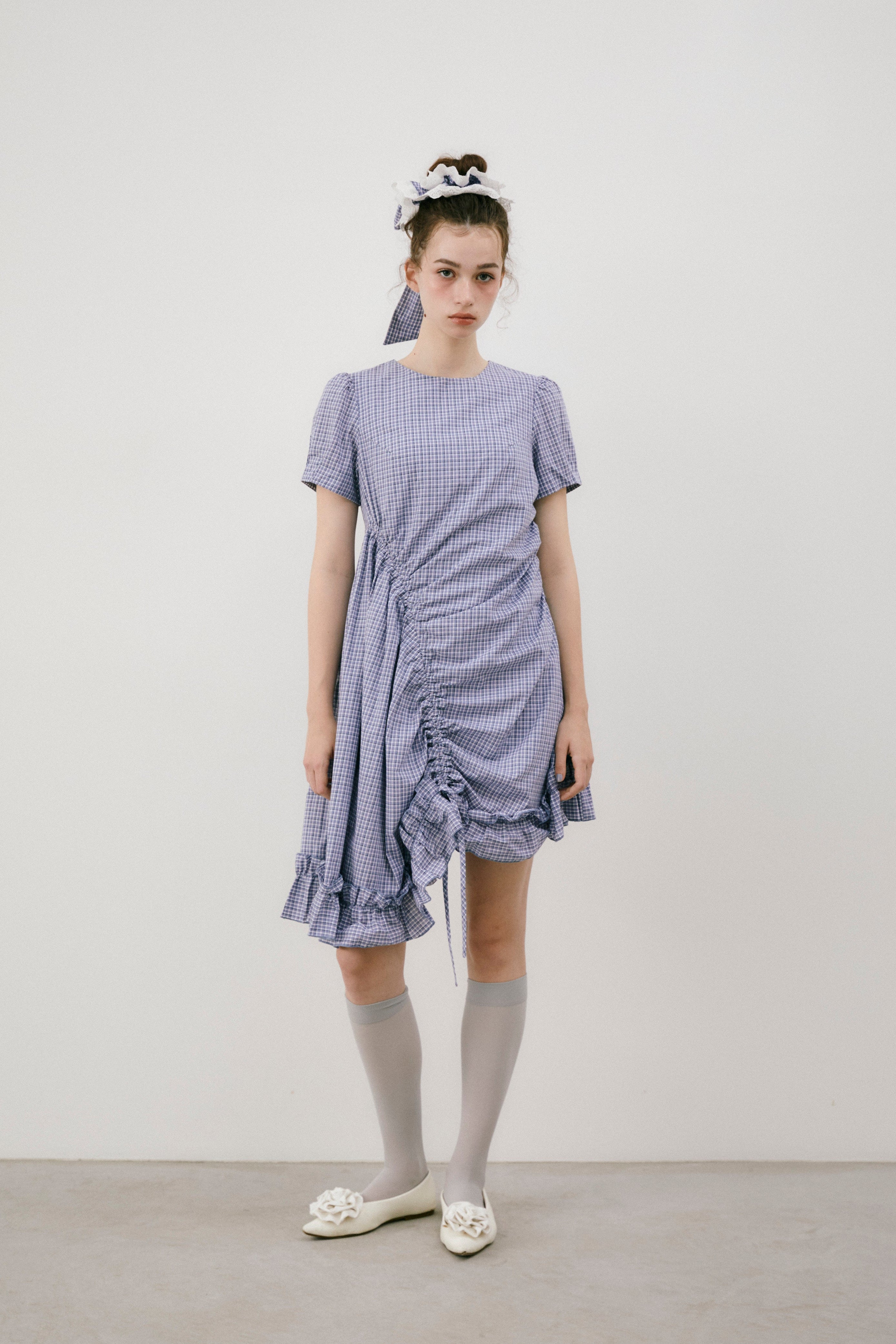drawstring gingham check onepiece