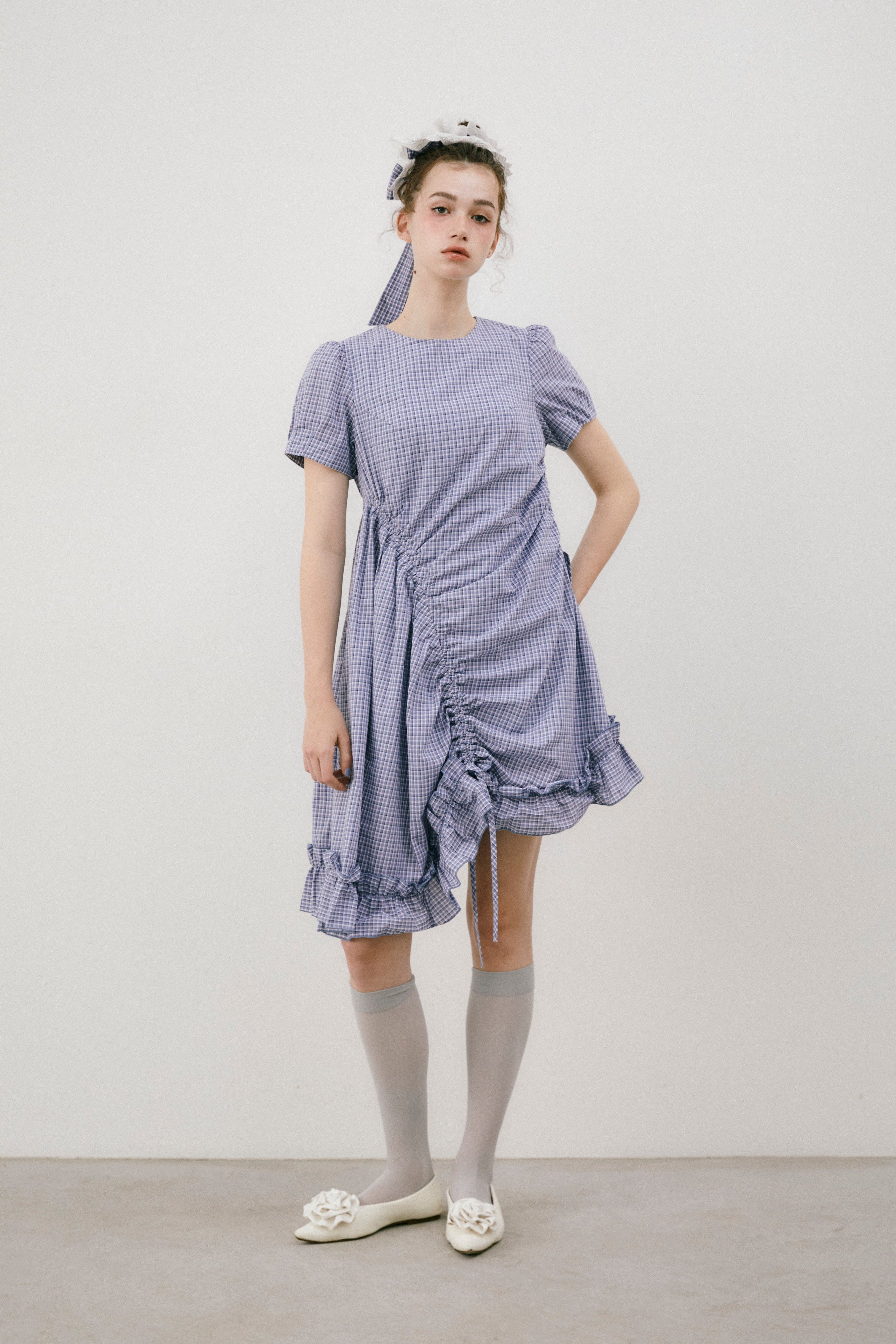 drawstring gingham check onepiece