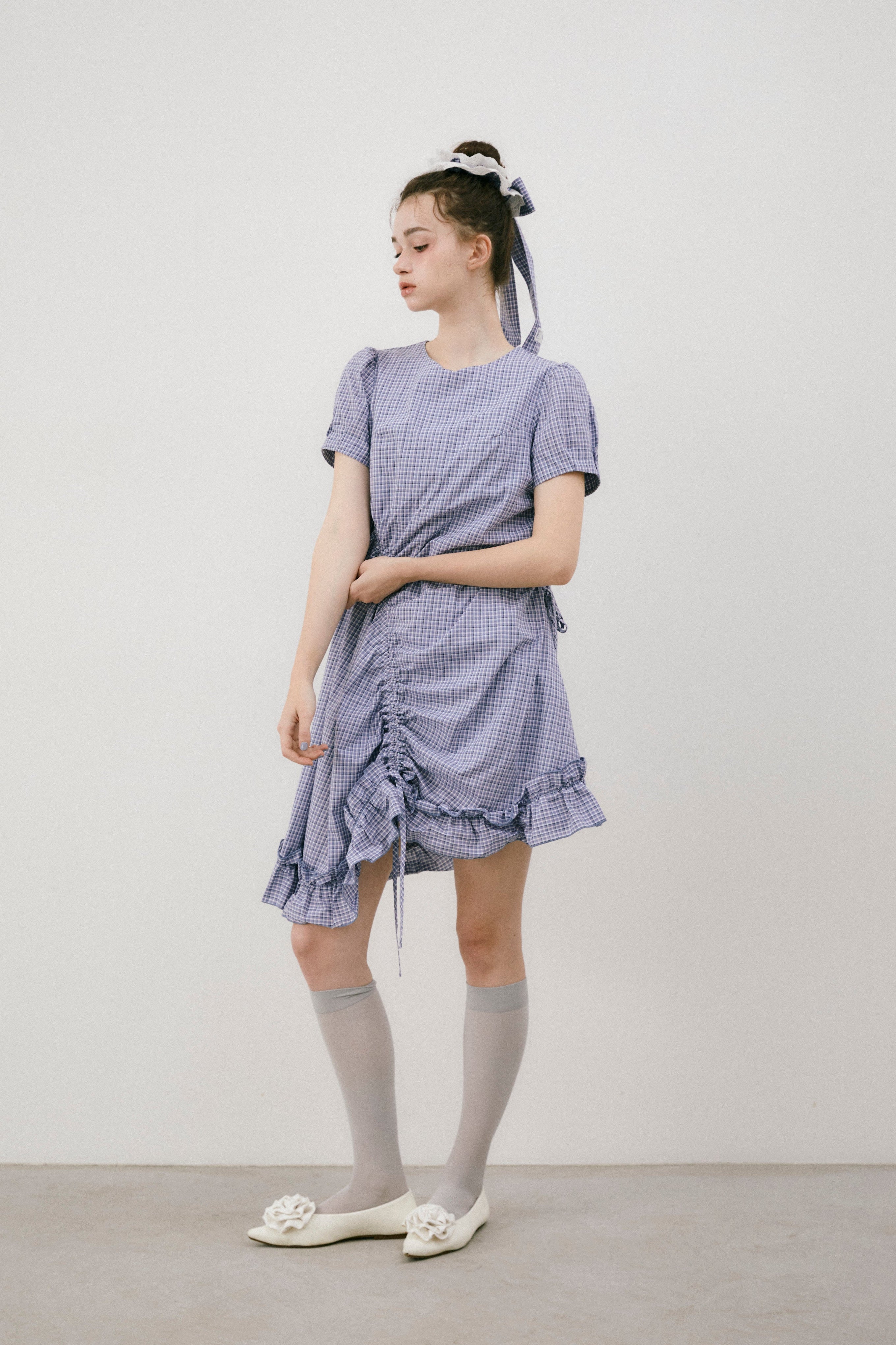 drawstring gingham check onepiece