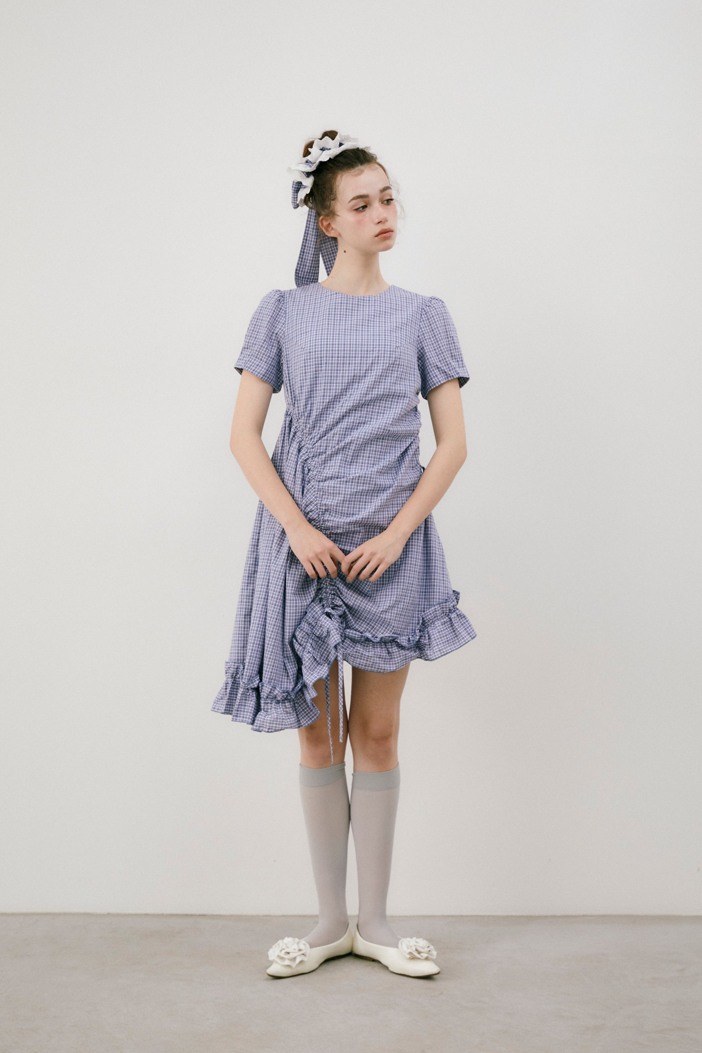 drawstring gingham check onepiece
