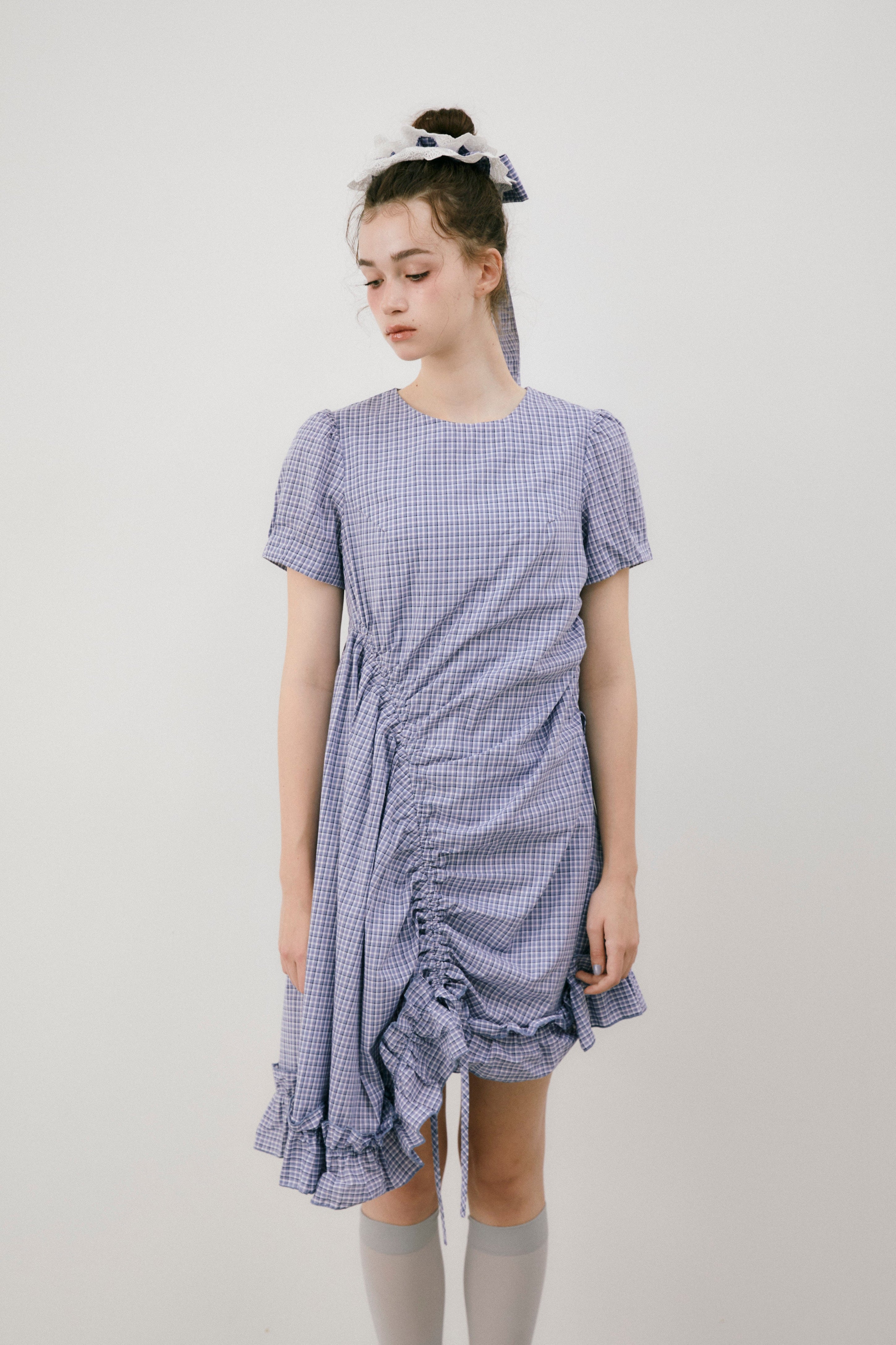 drawstring gingham check onepiece