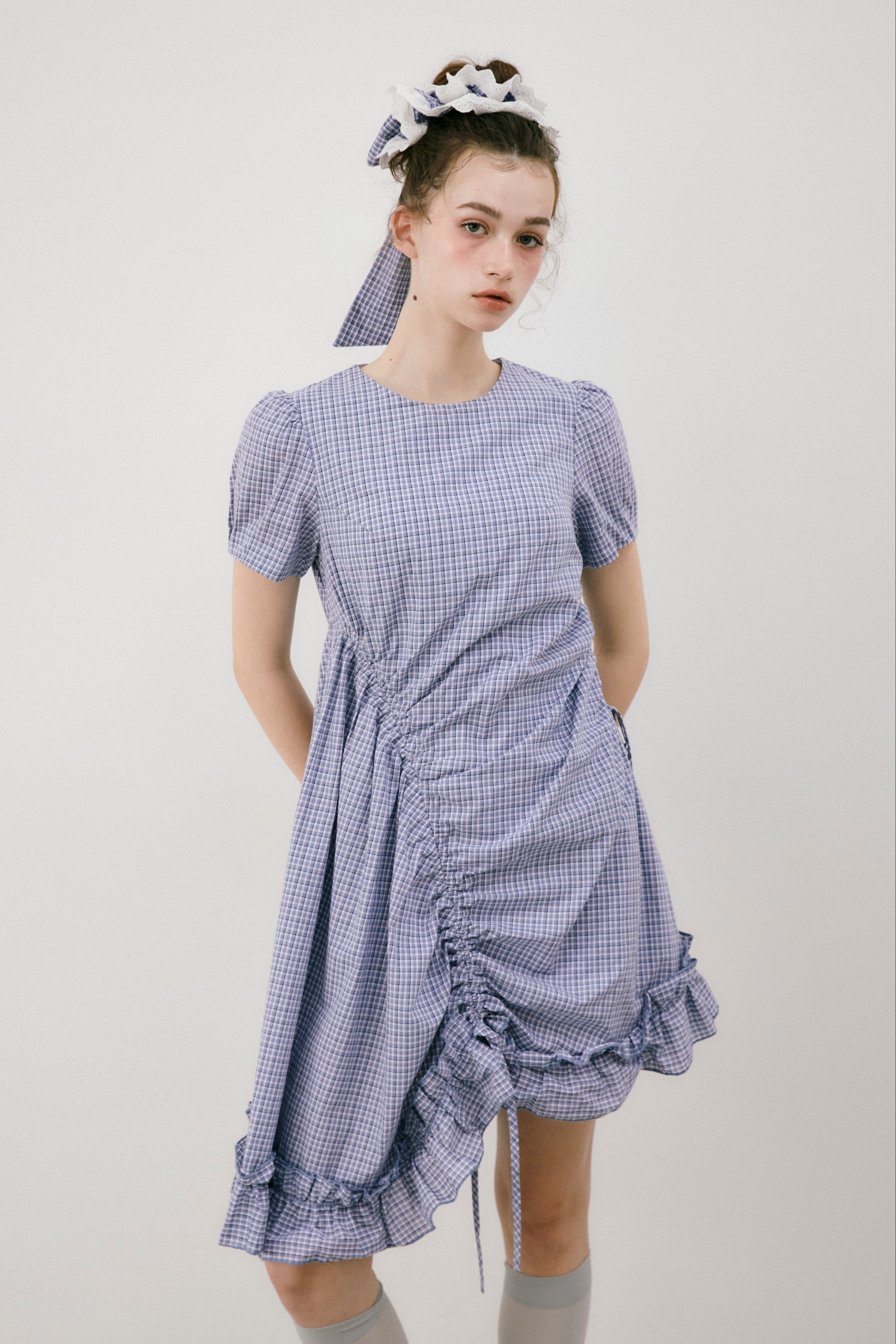 drawstring gingham check onepiece