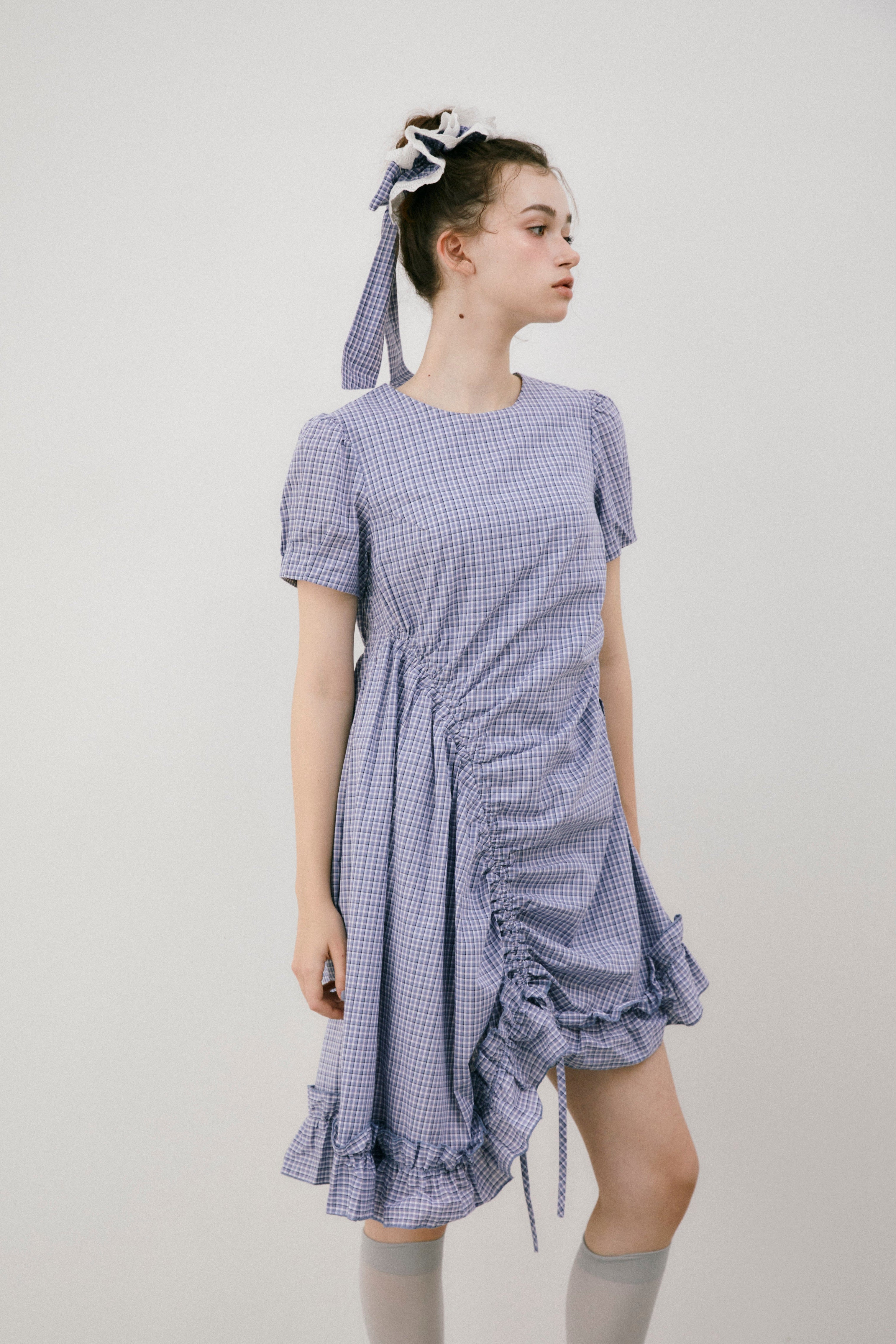 drawstring gingham check onepiece