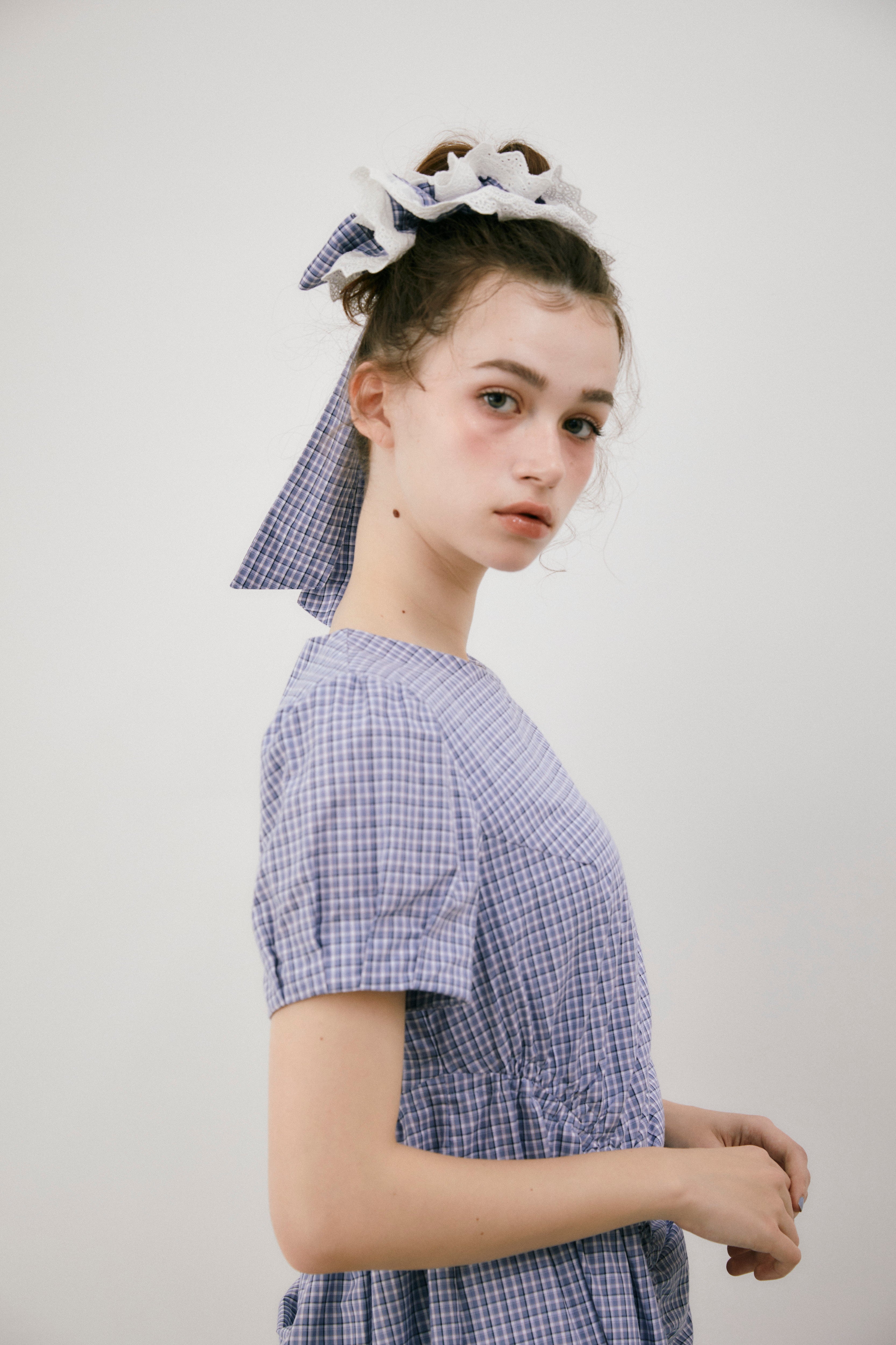drawstring gingham check onepiece