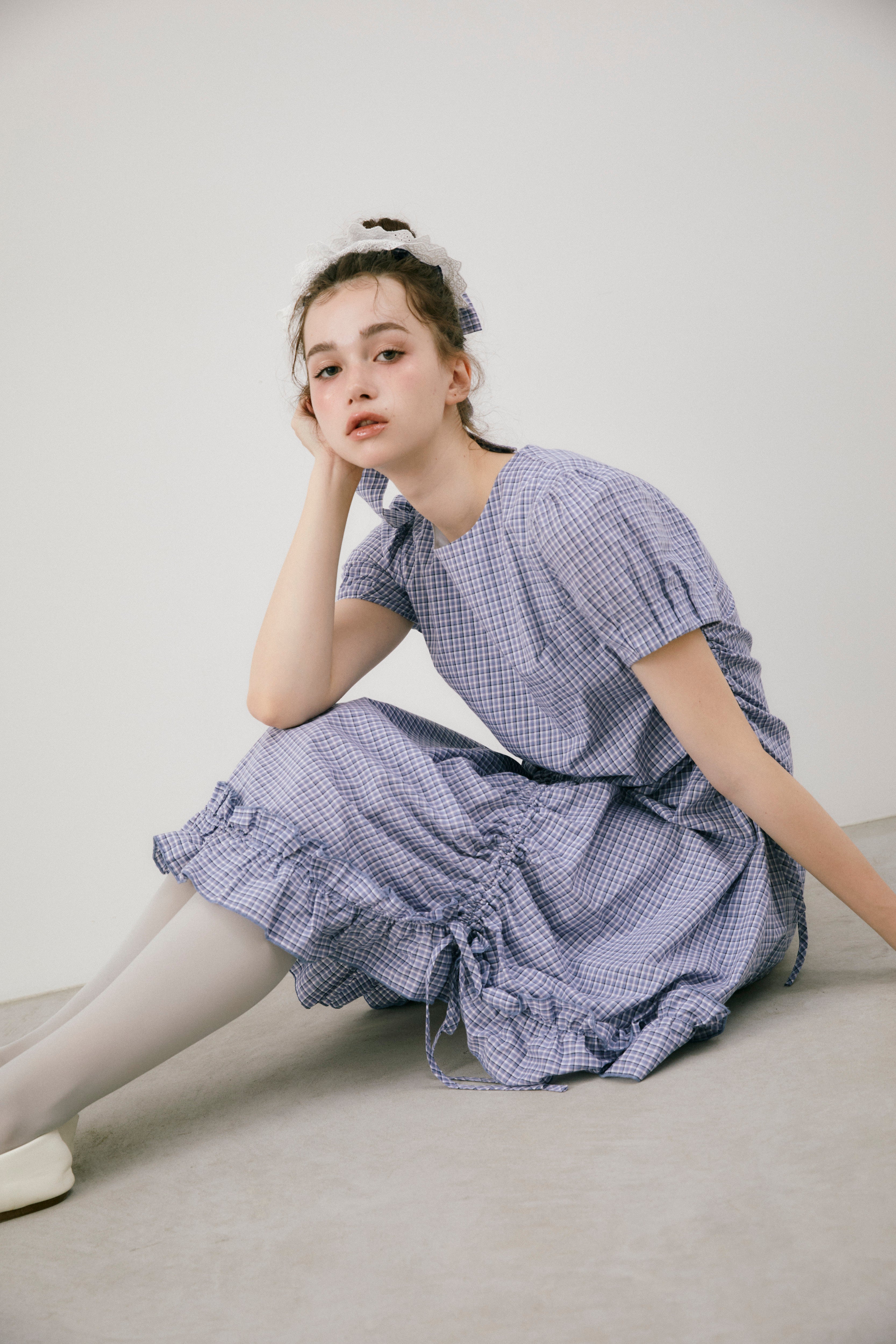 drawstring gingham check onepiece