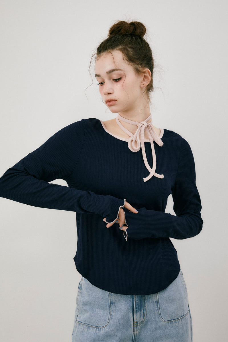 bi color choker long sleeve tops – idem