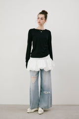 drawstring sheer long sleeve tops