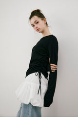 drawstring sheer long sleeve tops
