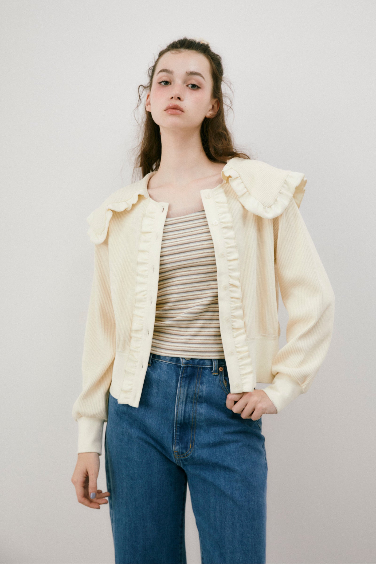 sailor color frill rib cardigan – idem