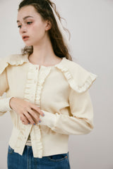 sailor color frill rib cardigan
