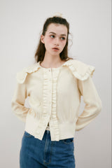 sailor color frill rib cardigan