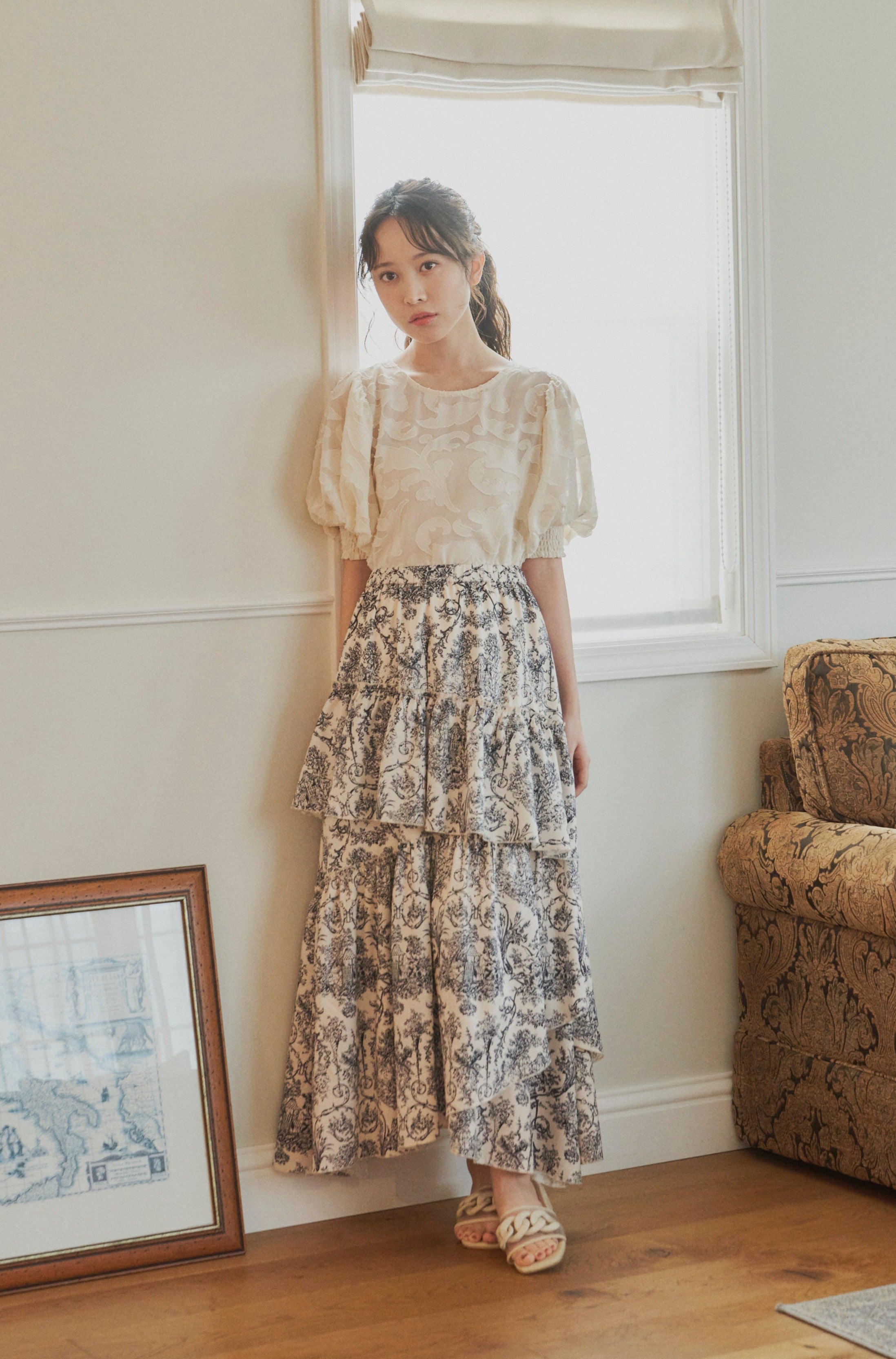 sheer jacquard volume blouse