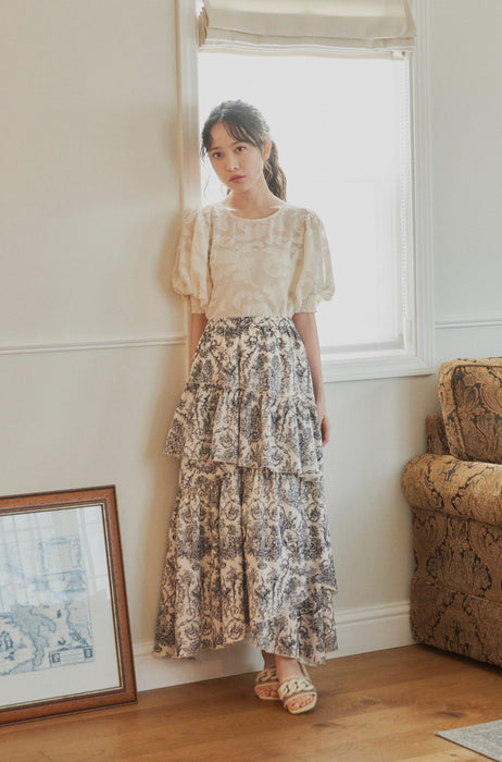 sheer jacquard volume blouse