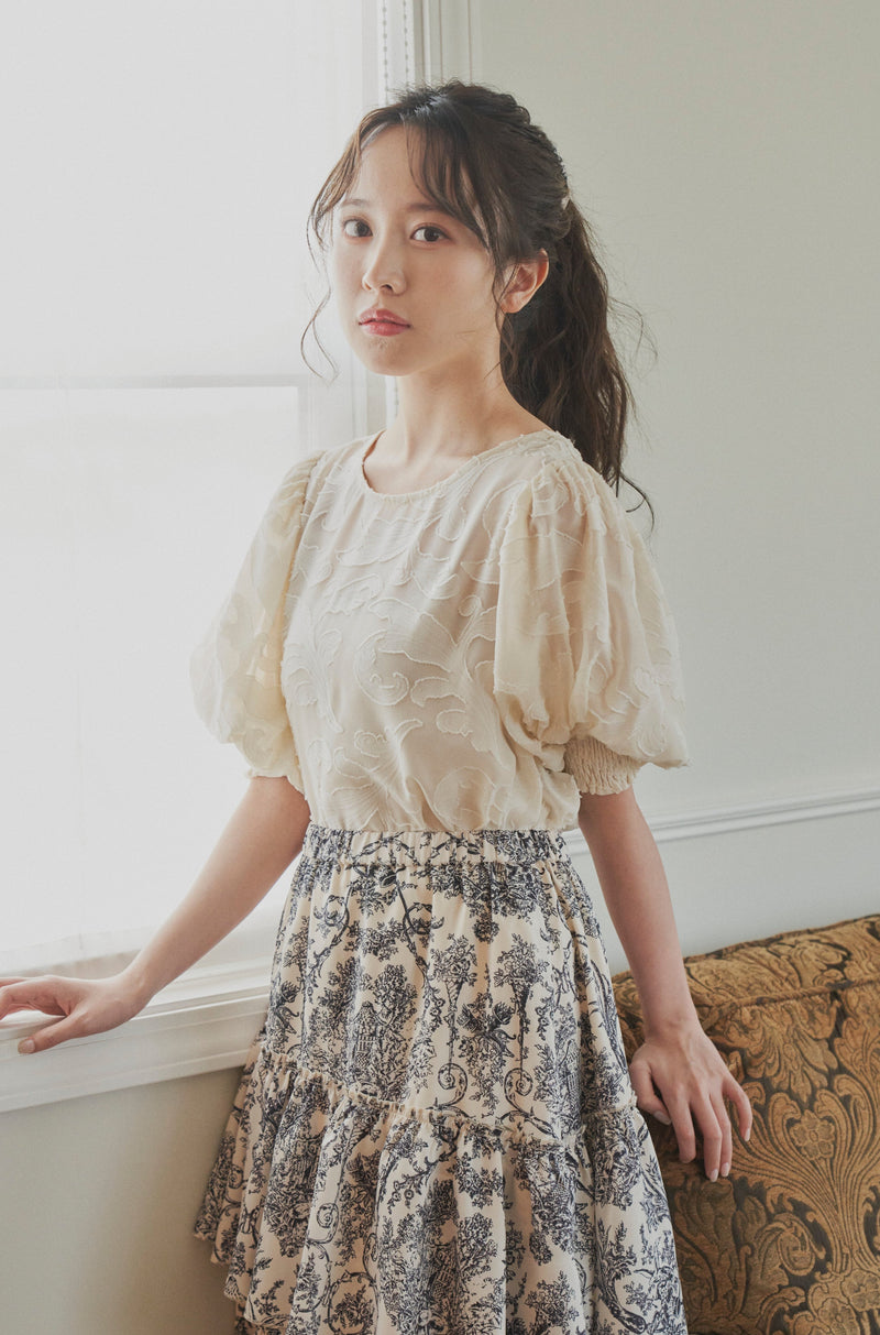sheer jacquard volume blouse