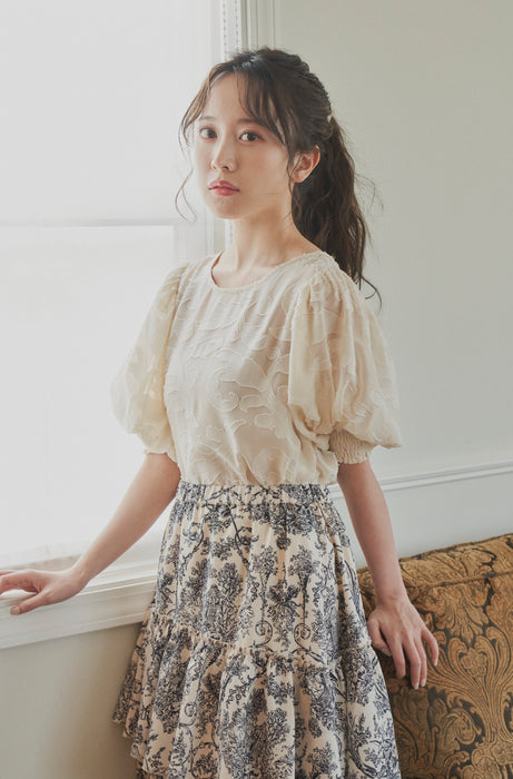 sheer jacquard volume blouse