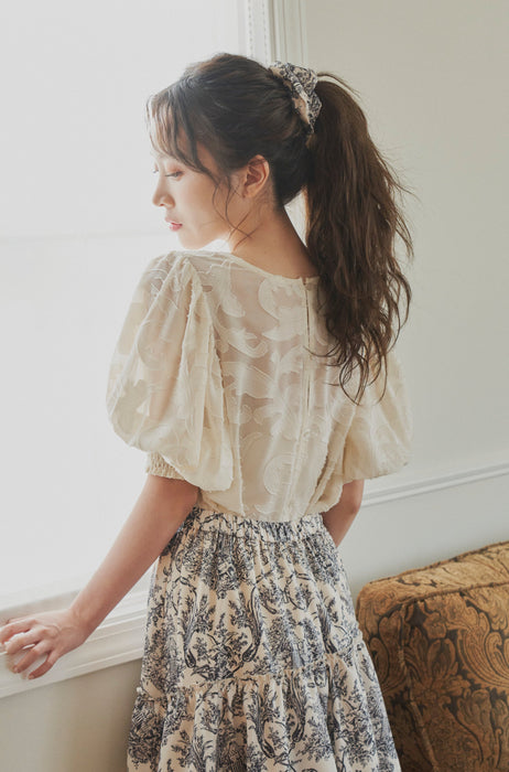 sheer jacquard volume blouse