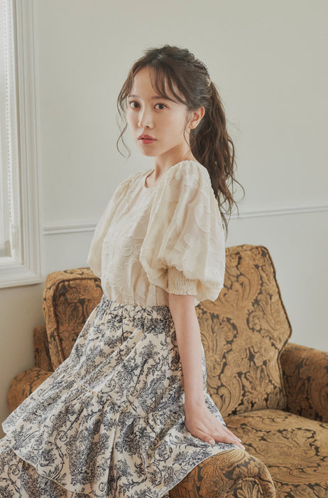 sheer jacquard volume blouse