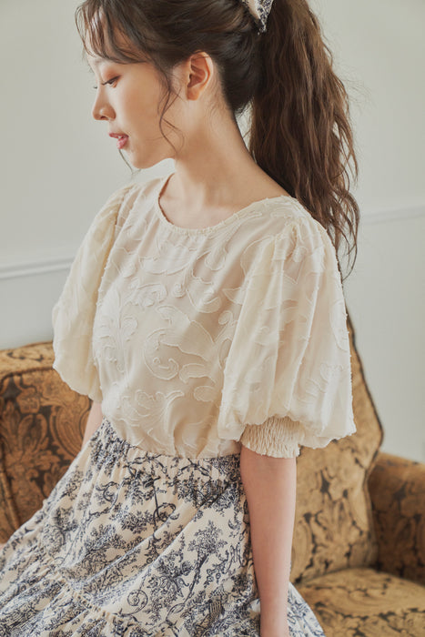 sheer jacquard volume blouse