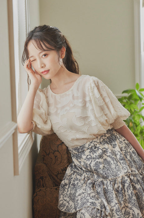 sheer jacquard volume blouse