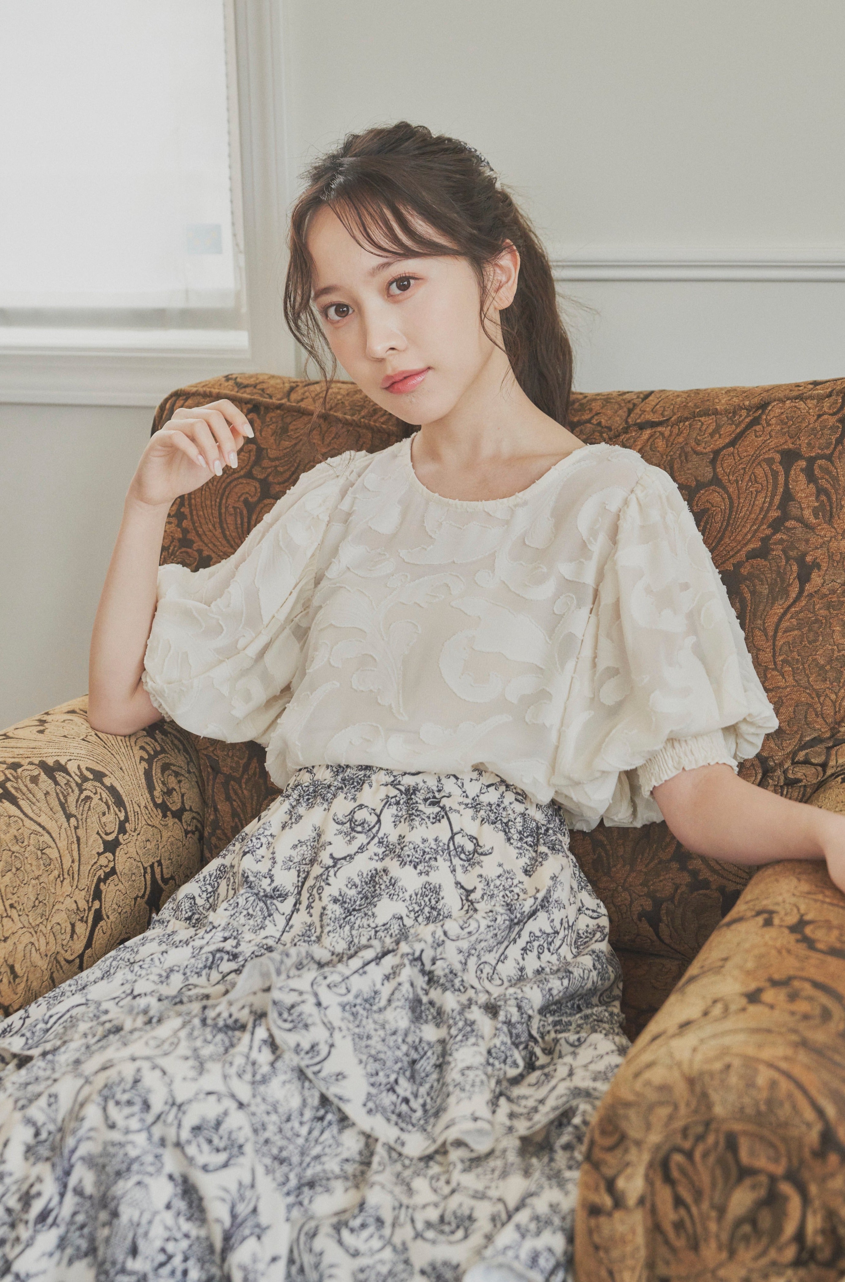 sheer jacquard volume blouse
