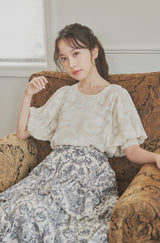 sheer jacquard volume blouse