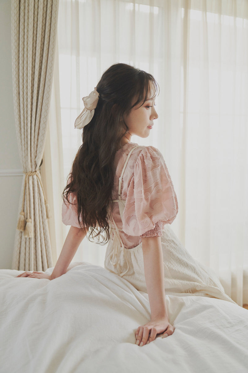 sheer jacquard volume blouse