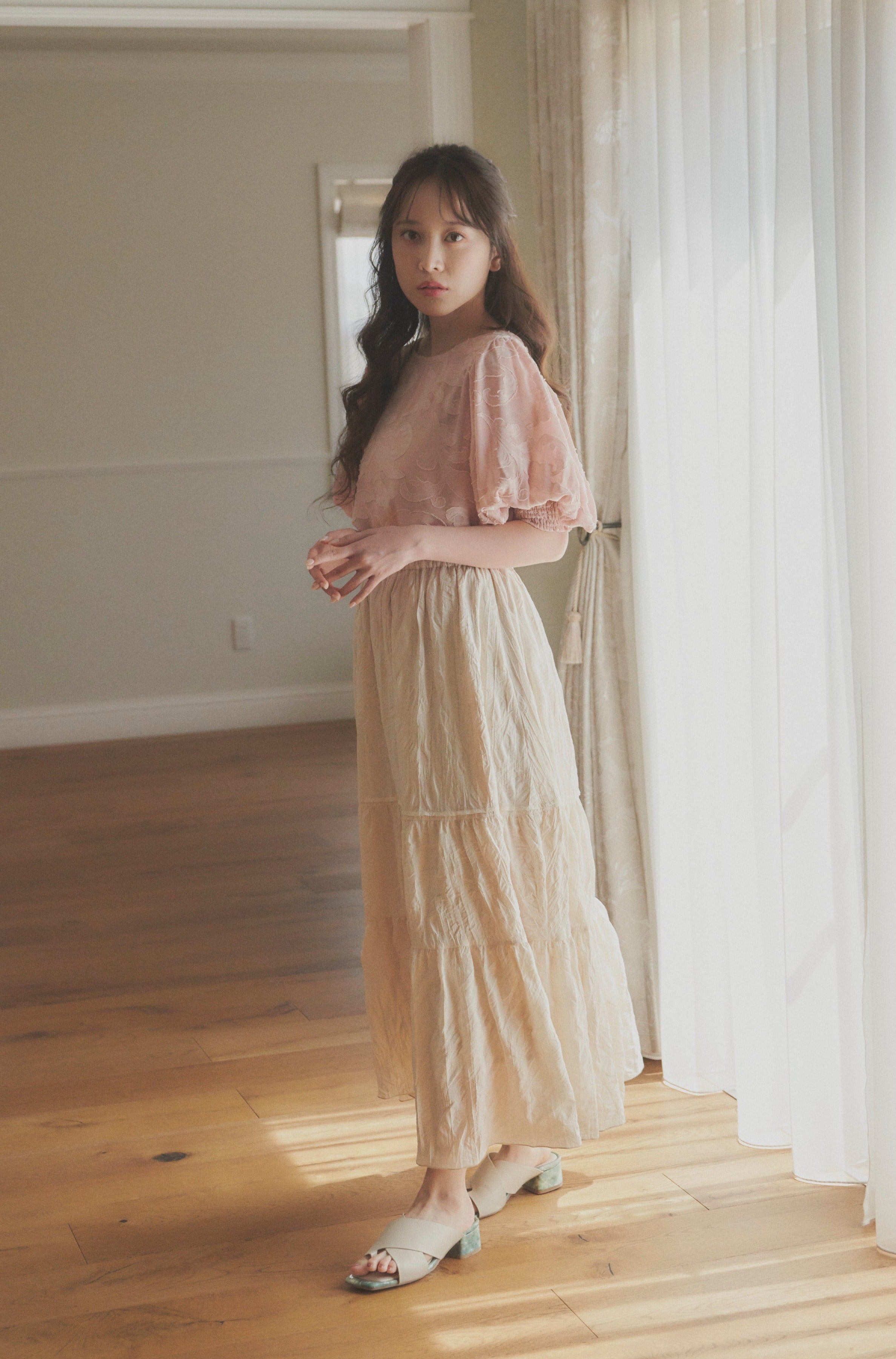 sheer jacquard volume blouse