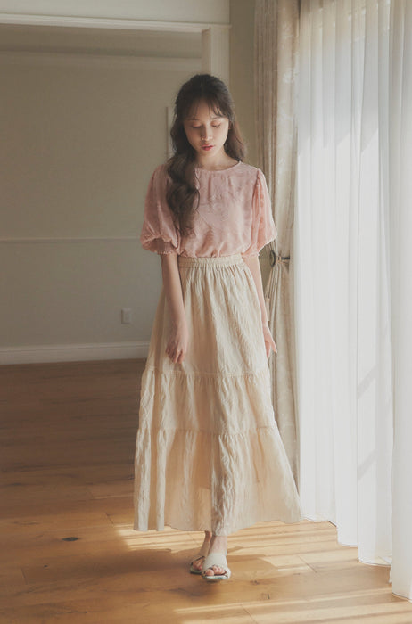 sheer jacquard volume blouse