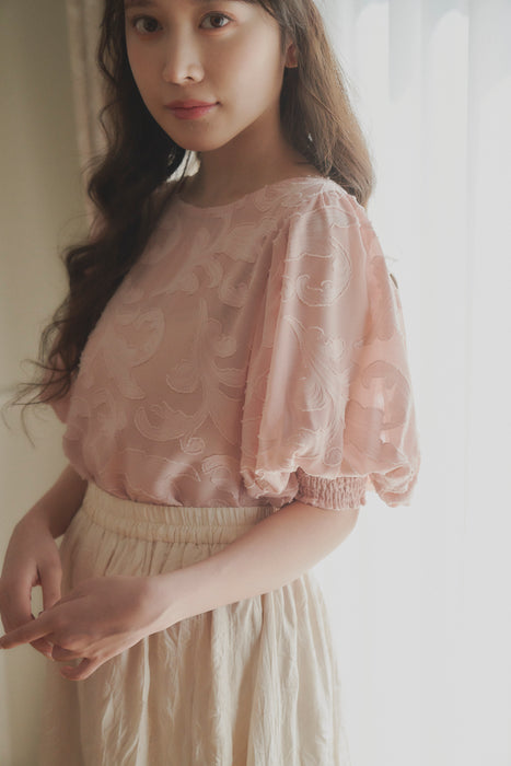 sheer jacquard volume blouse