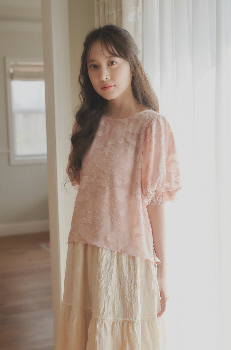 sheer jacquard volume blouse
