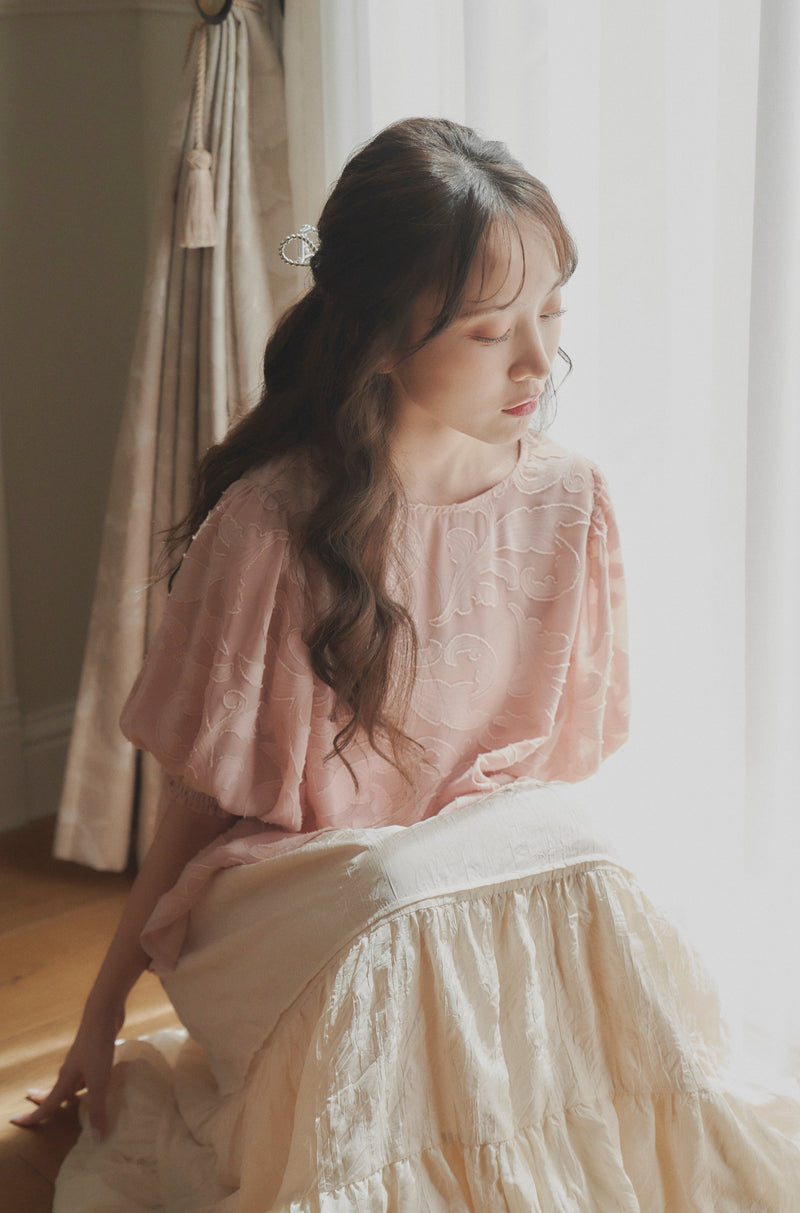 sheer jacquard volume blouse