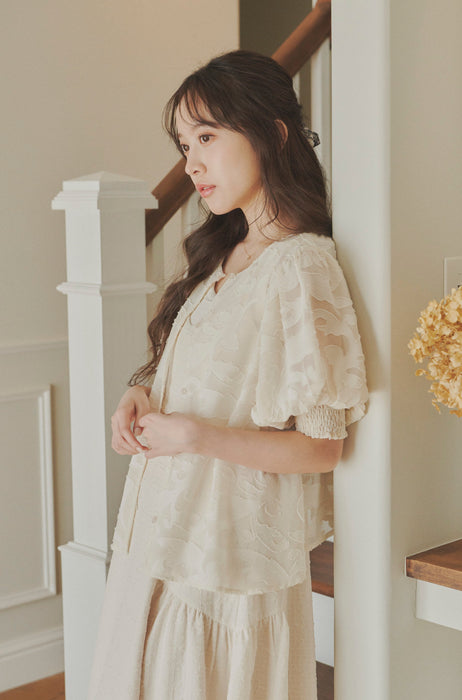 sheer jacquard volume blouse