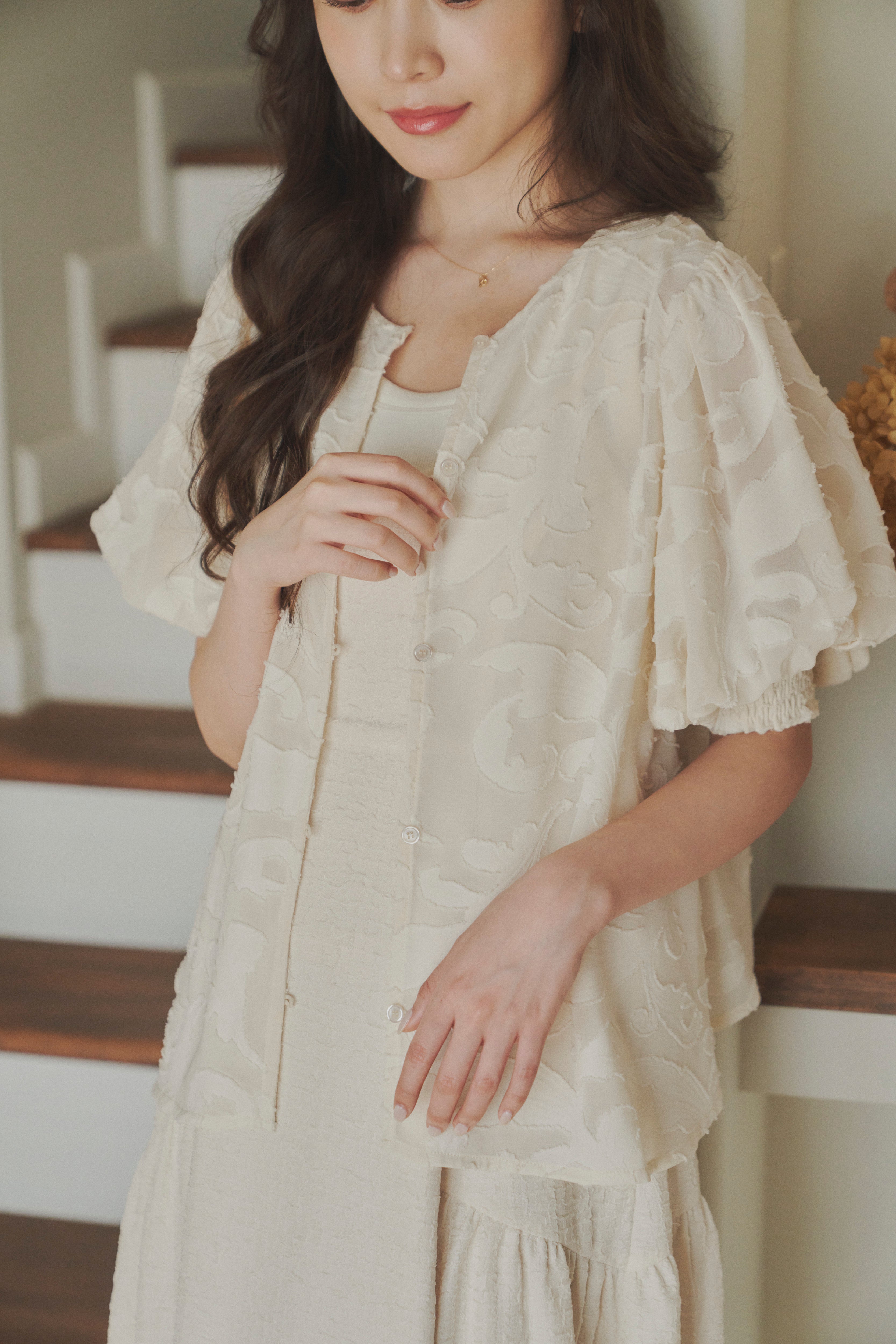 sheer jacquard volume blouse